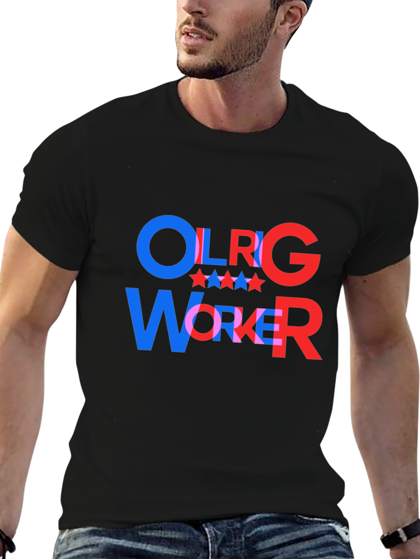 Black OLRG Worker Graphic T-Shirt - Patriotic Style view 6