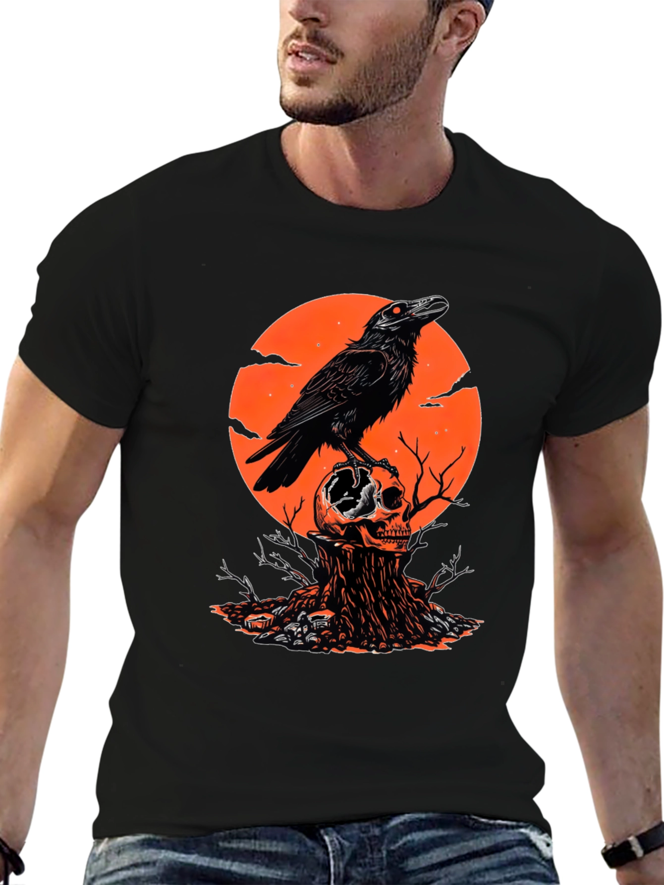Black Raven Skull T-Shirt - Gothic Style view 6