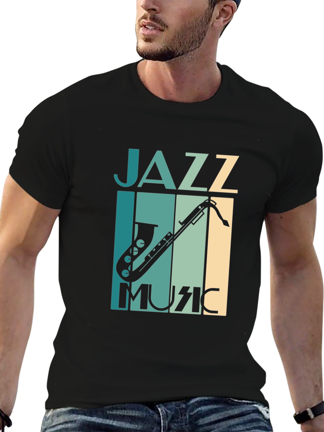Black Jazz Music Graphic Tee - Black Saxophone T-Shirt view 6