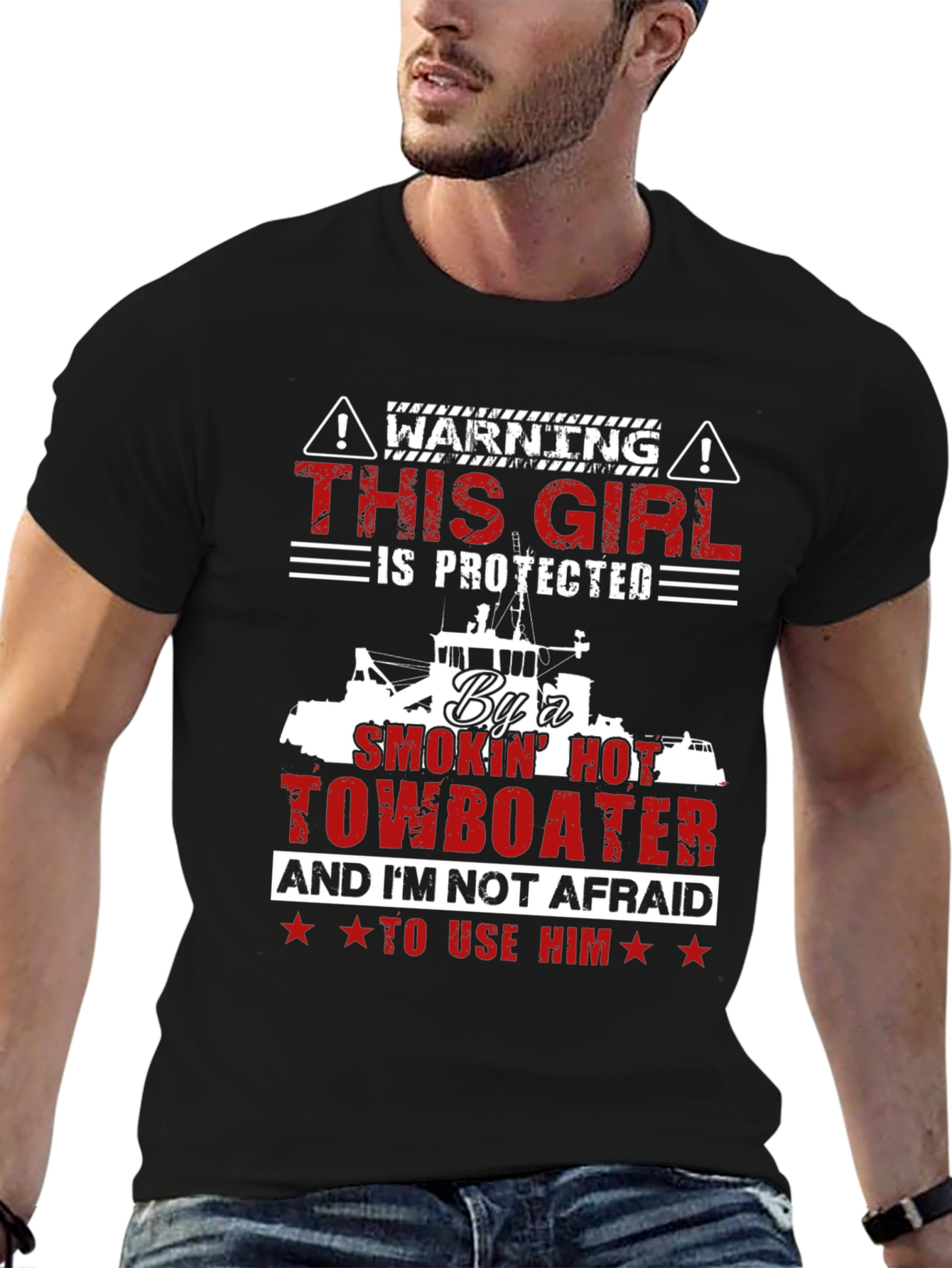 Black Protected by a Smokin' Hot Towboater T-Shirt view 6