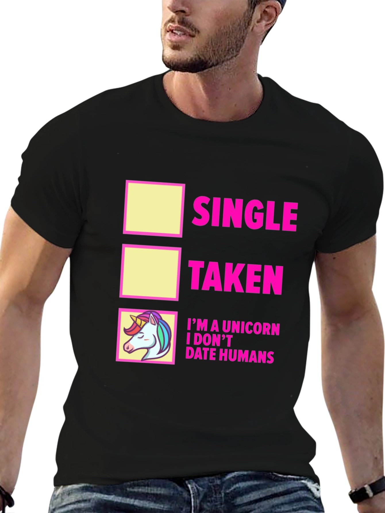 Black Single Taken Unicorn T-Shirt - Funny Dating Humor Tee view 6