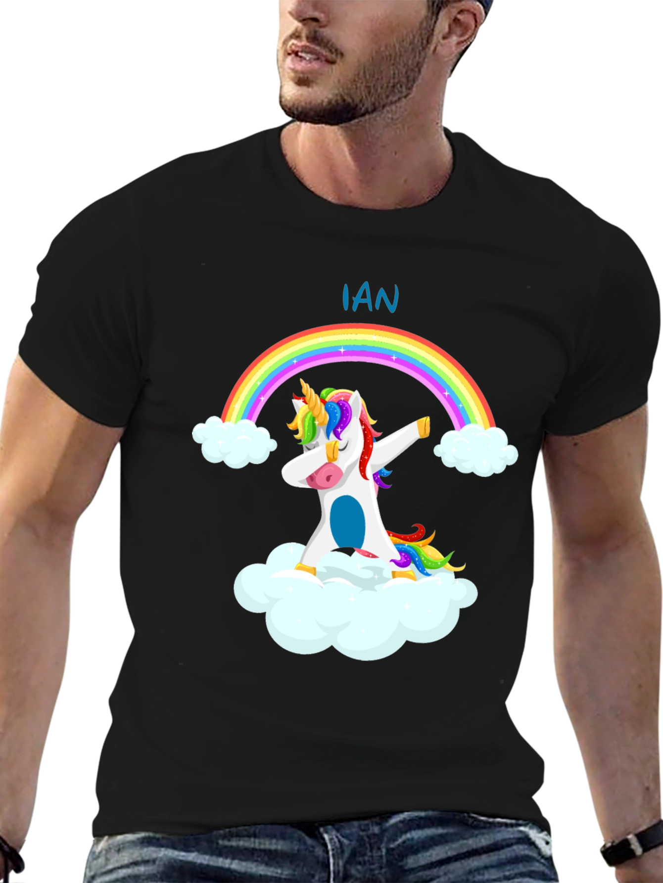 Black Unicorn Rainbow Dabbing T-Shirt - Personalized Ian view 6