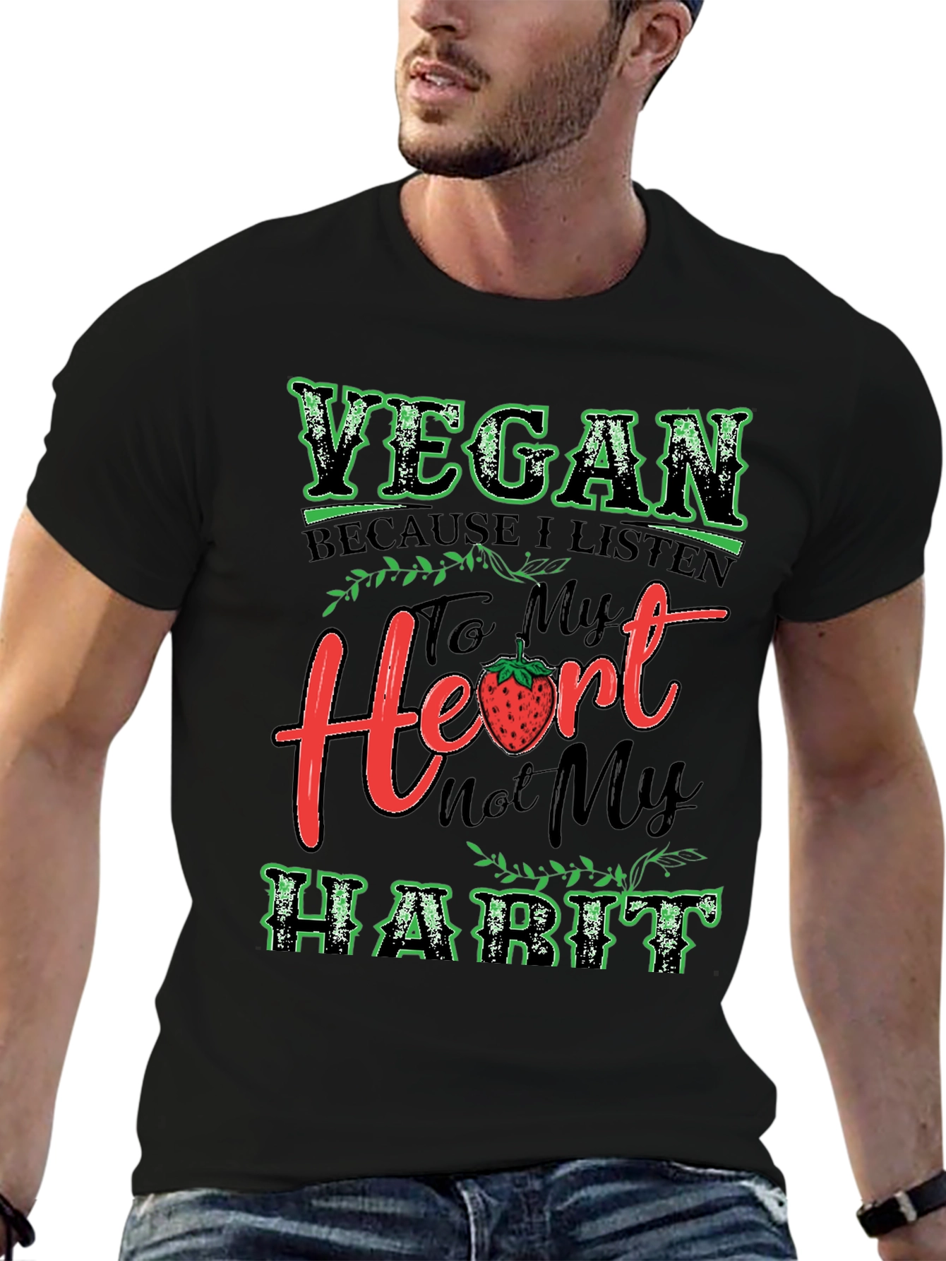 Black Vegan Heart Habit T-Shirt view 6