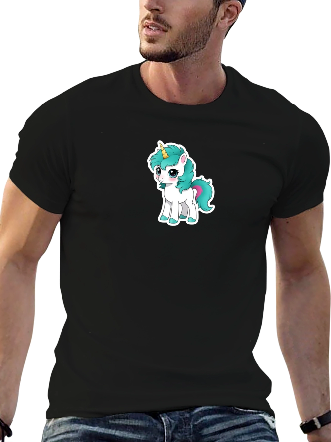 Black Cute Unicorn Graphic Tee - Black T-Shirt view 6