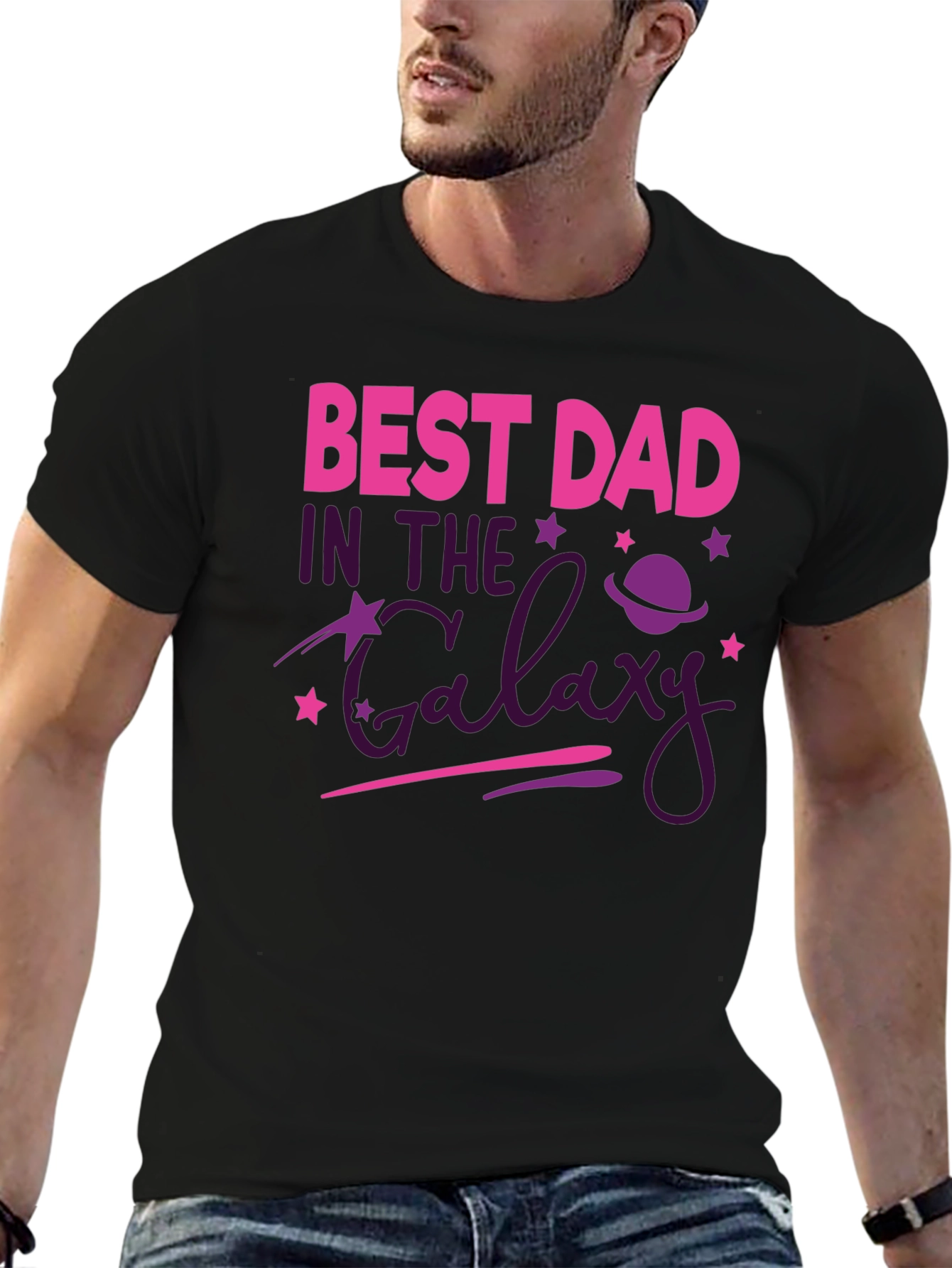 Black Best Dad In The Galaxy Graphic Tee view 6