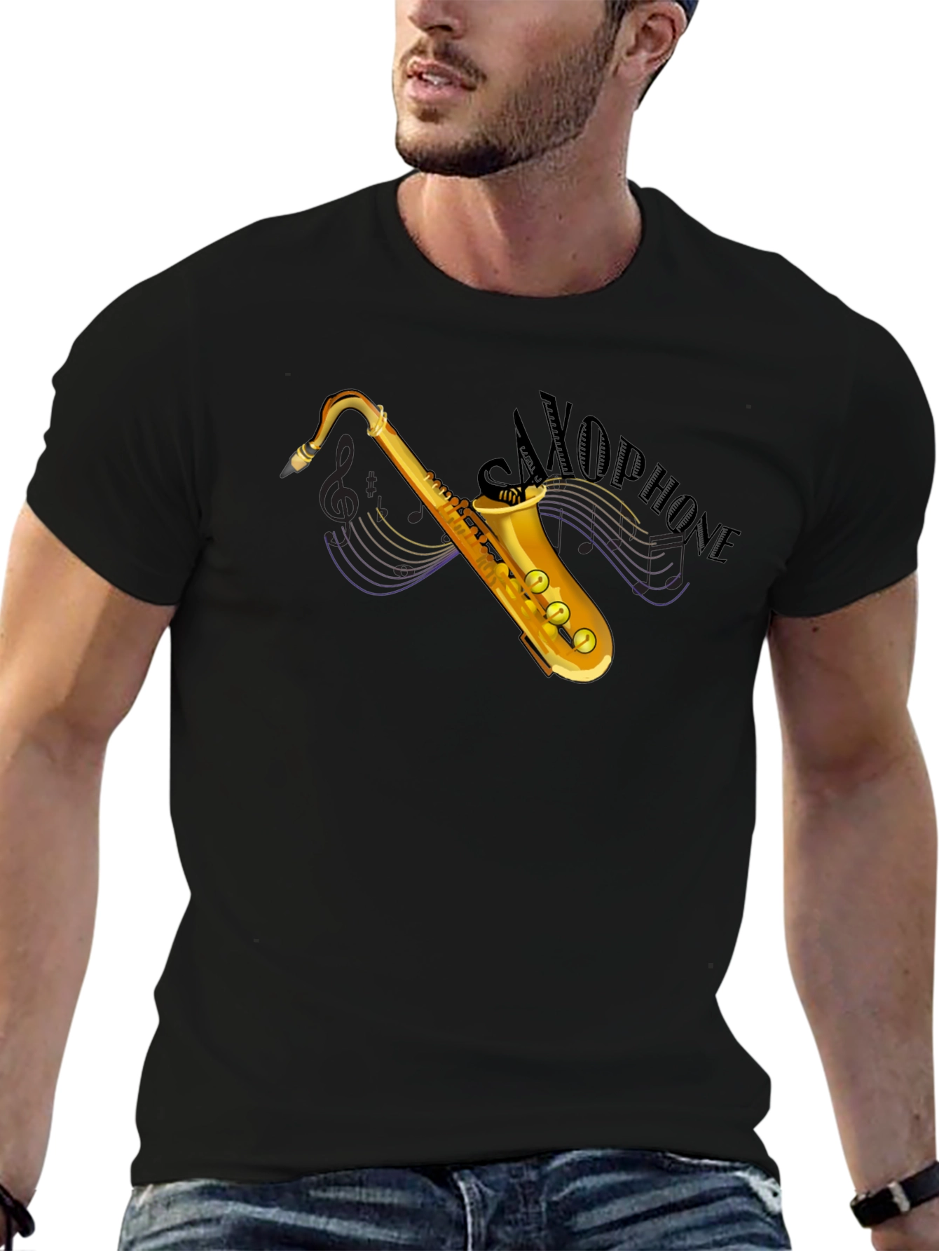 Black Saxophone Graphic T-Shirt - Music Lover Tee view 6