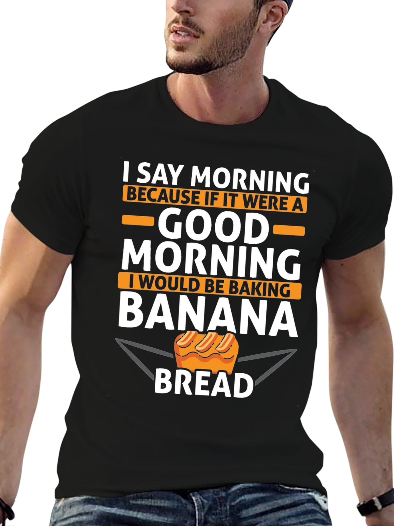 Black Funny Banana Bread Baker T-Shirt view 6