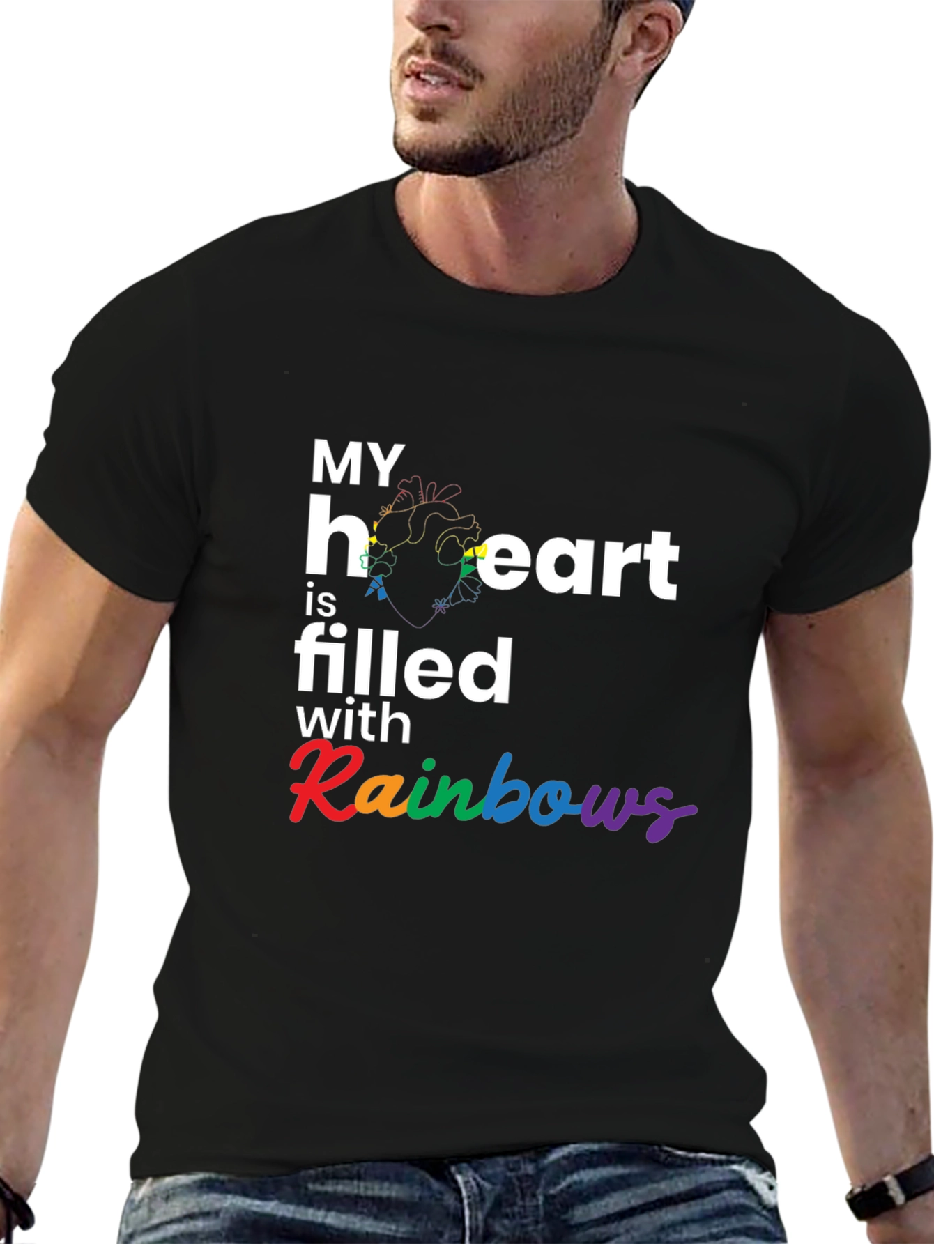 Black Rainbow Heart Filled T-Shirt view 6
