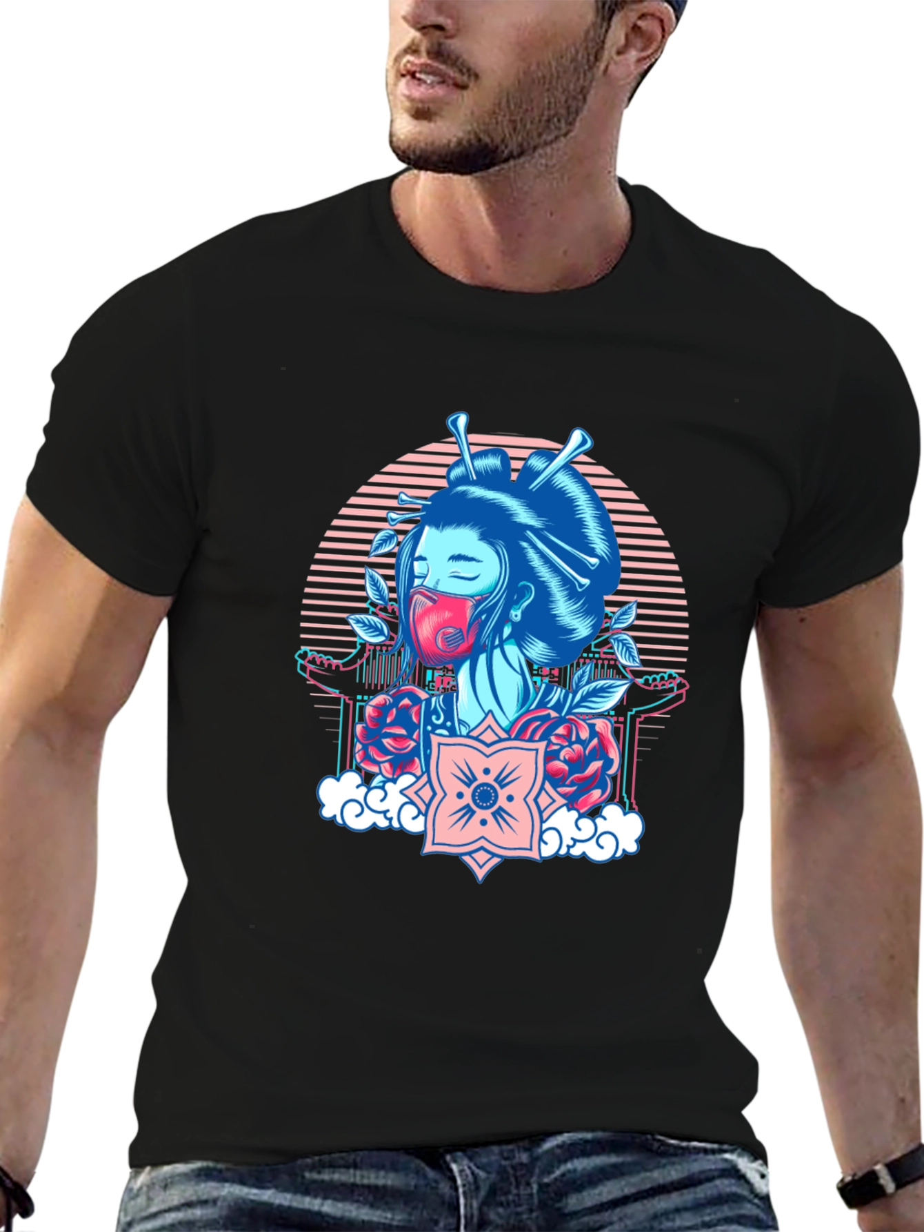 Black Geisha Mask Graphic Tee view 6