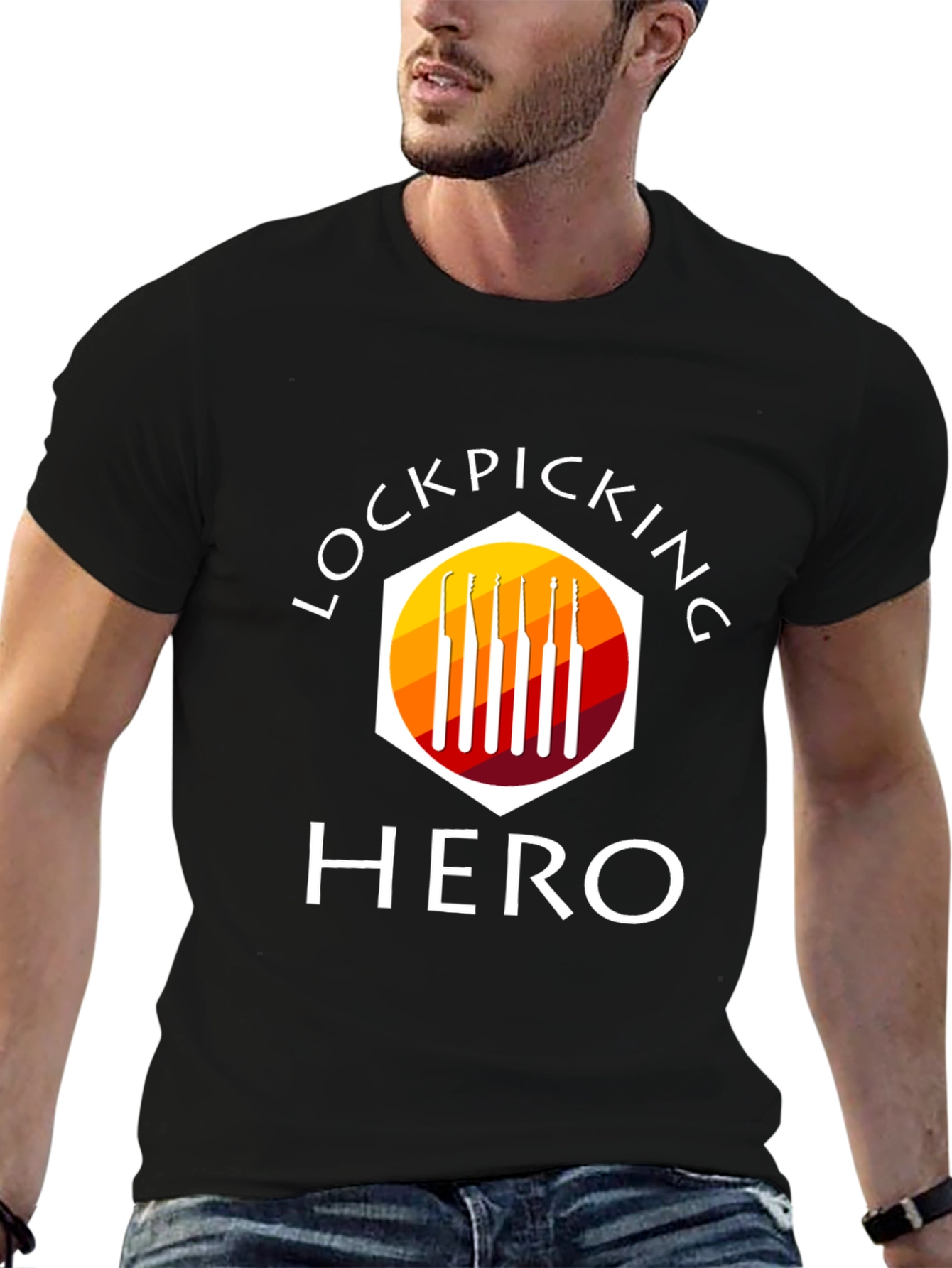 Black Lockpicking Hero T-Shirt - Black, Graphic Tee view 6