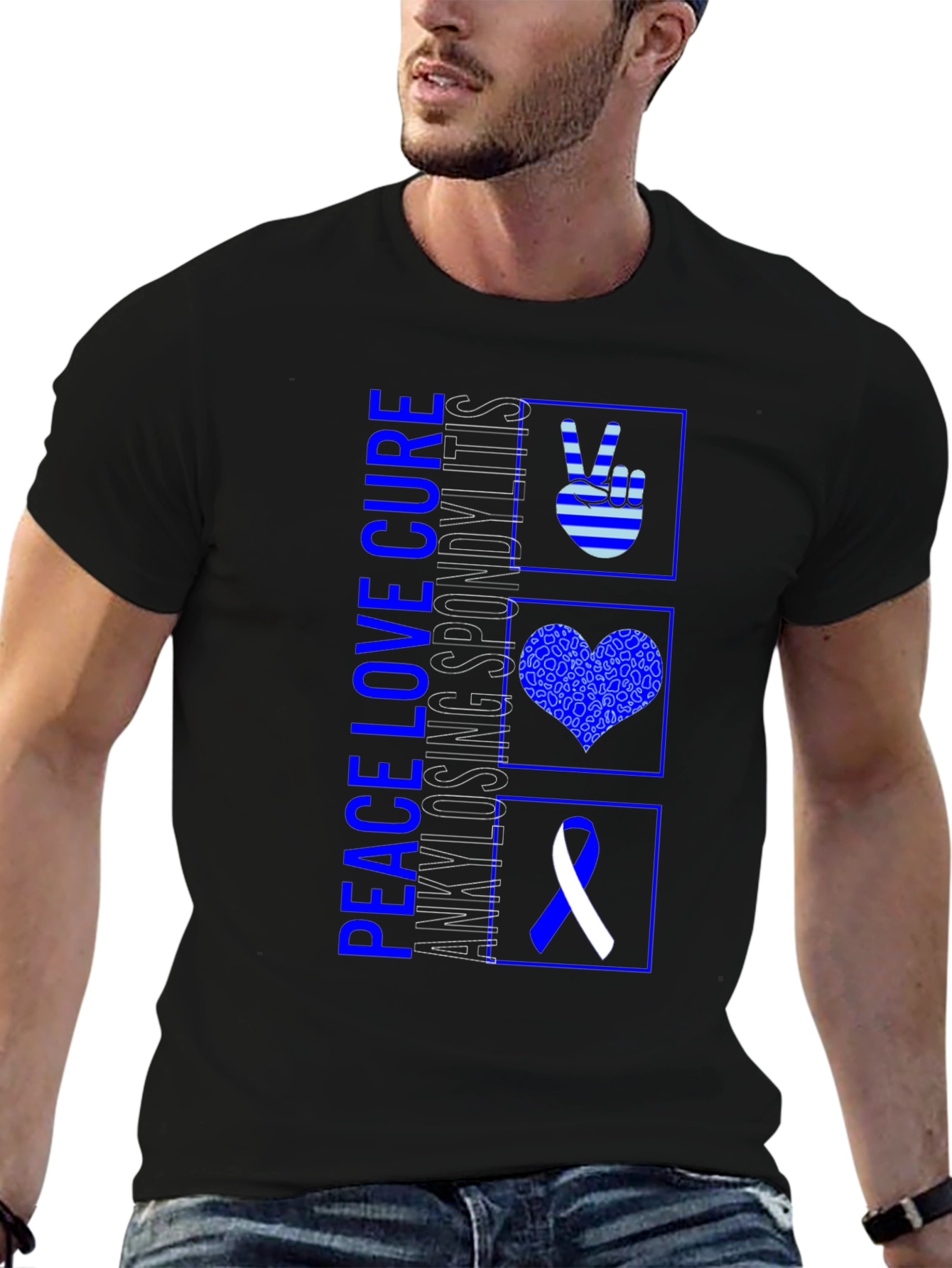 Black Peace Love Cure Awareness Tee view 6