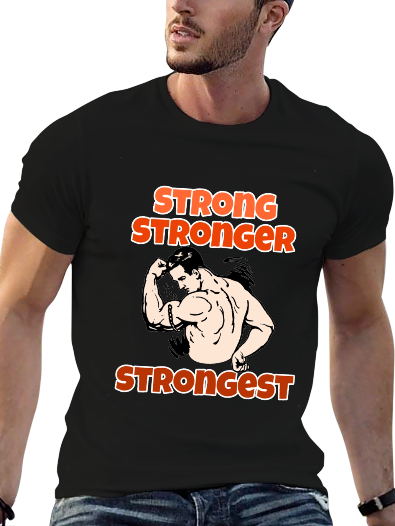 Black Stronger T-Shirt:  Funny Workout Gym Tee view 6