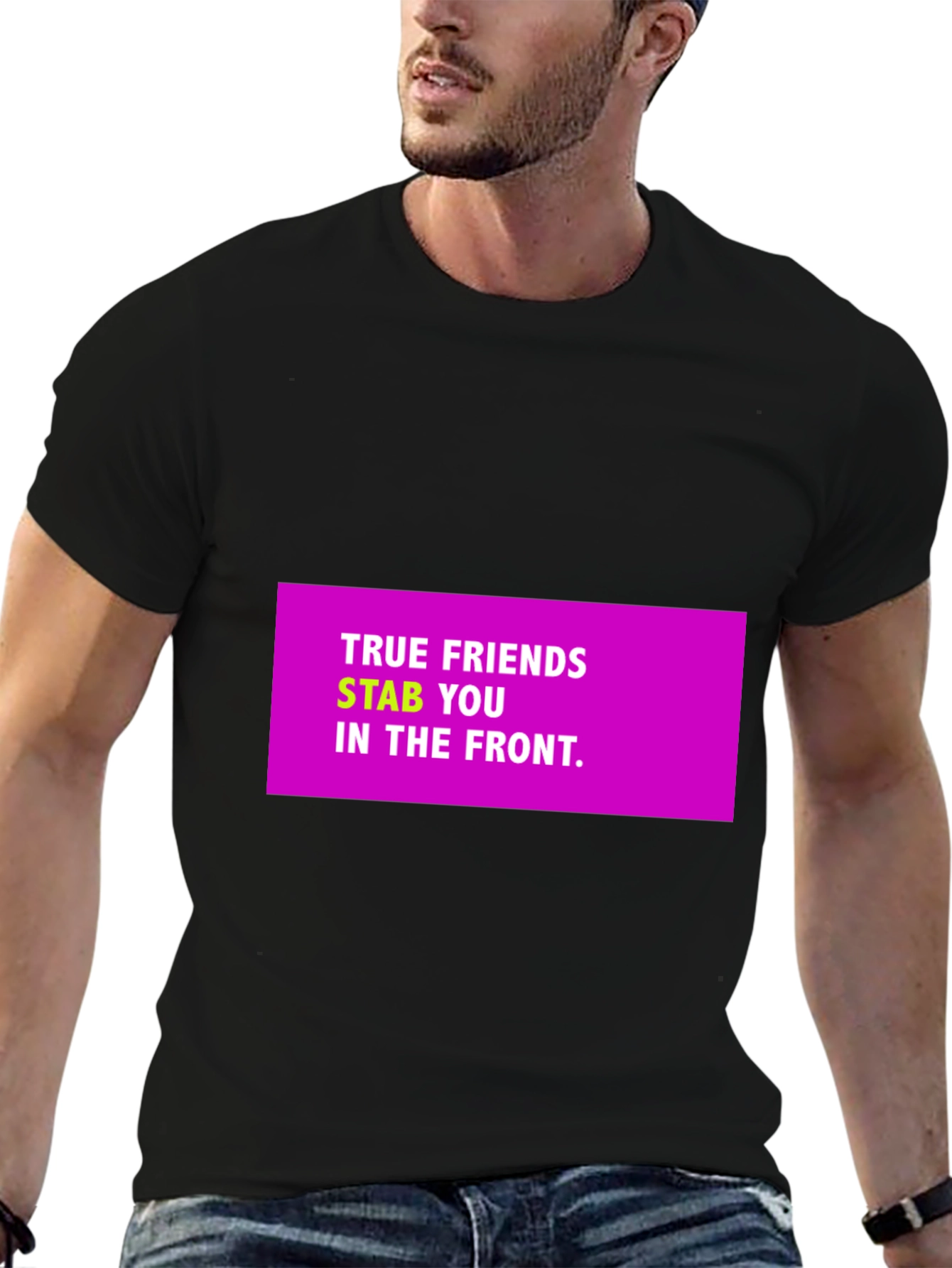 Black True Friends Funny Graphic T-Shirt view 6