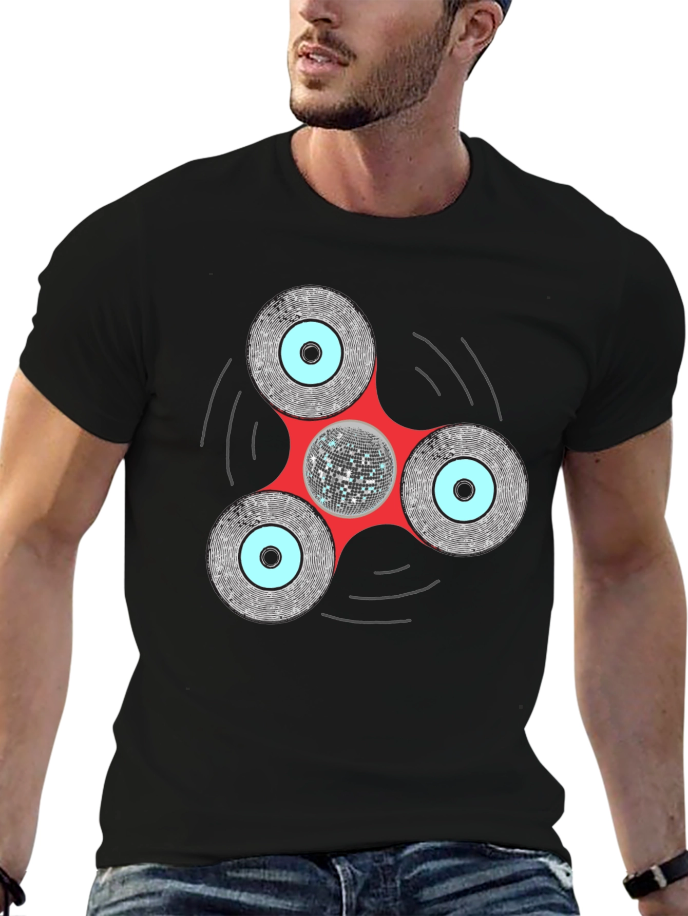 Black Disco Fidget Spinner Graphic Tee view 6