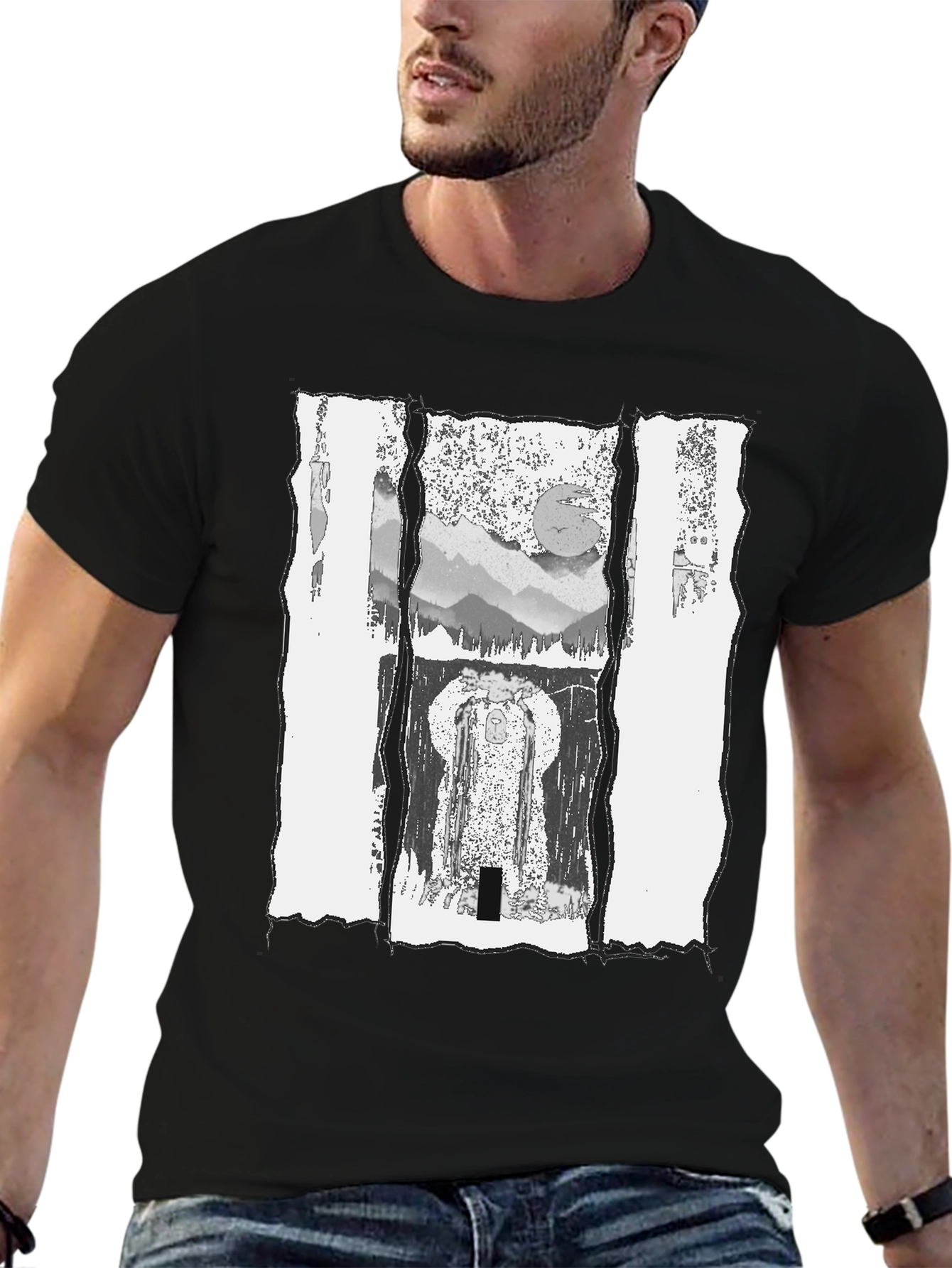 Black Abstract Landscape Graphic Tee - Black view 6