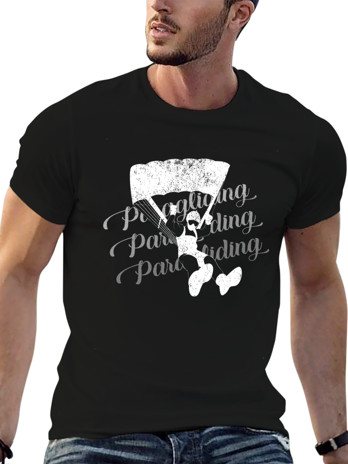 Black Paragliding Graphic Tee - Black Cotton T-Shirt view 6
