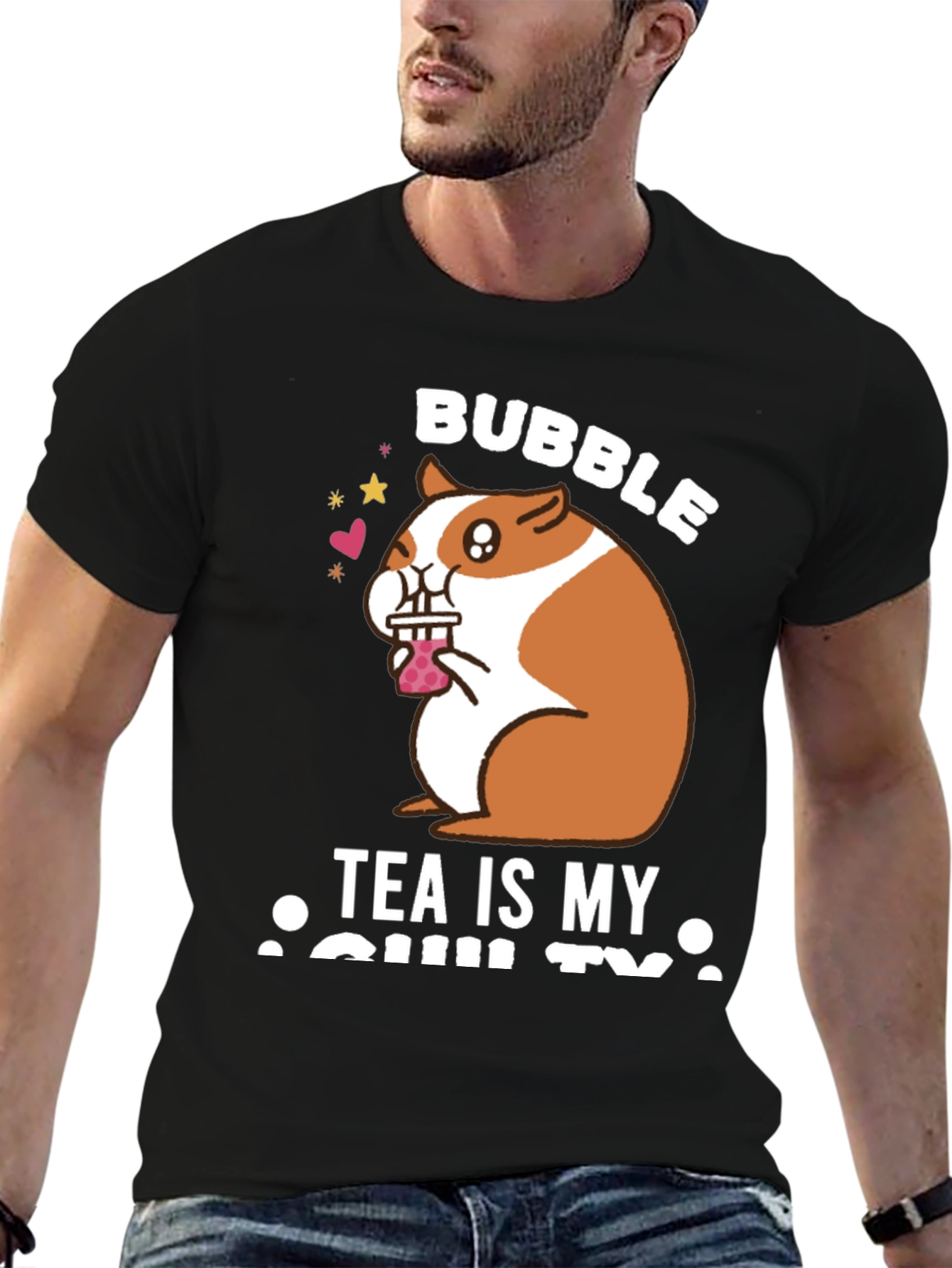 Black Bubble Tea Loving Hamster T-Shirt view 6