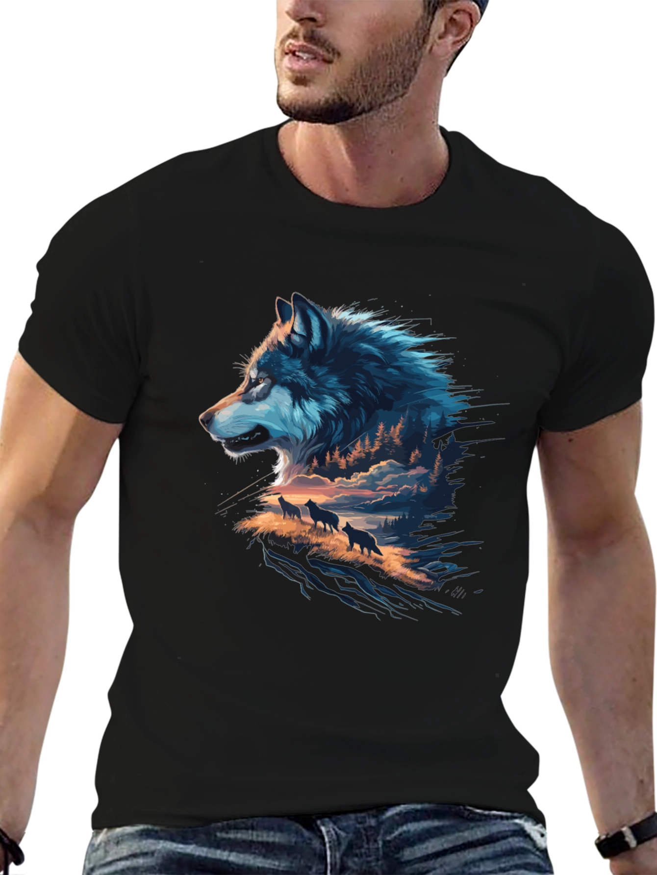 Black Wolf Pack Graphic Black T-Shirt view 6