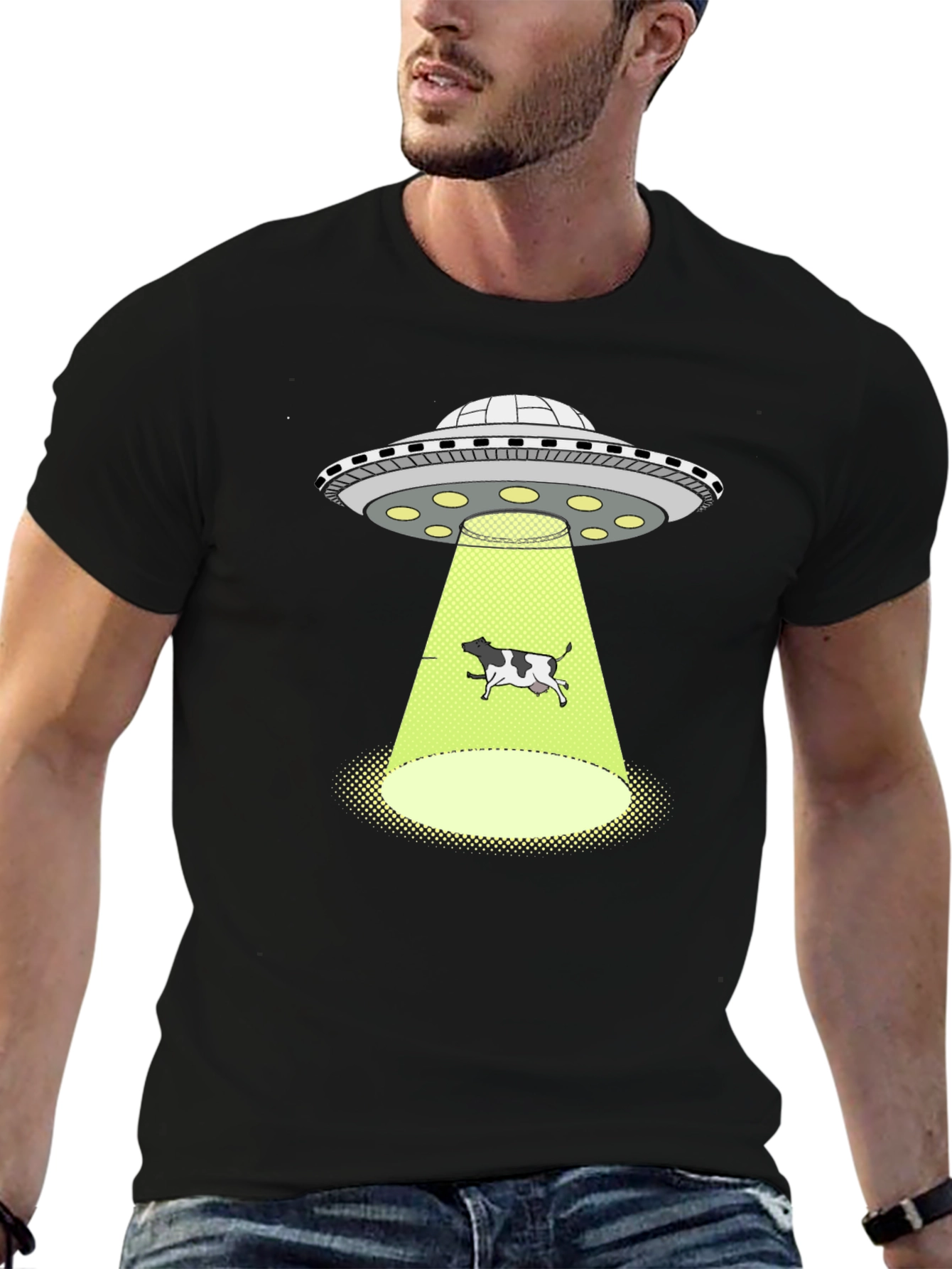 Black UFO Abduction Cow Graphic Tee - Black view 6