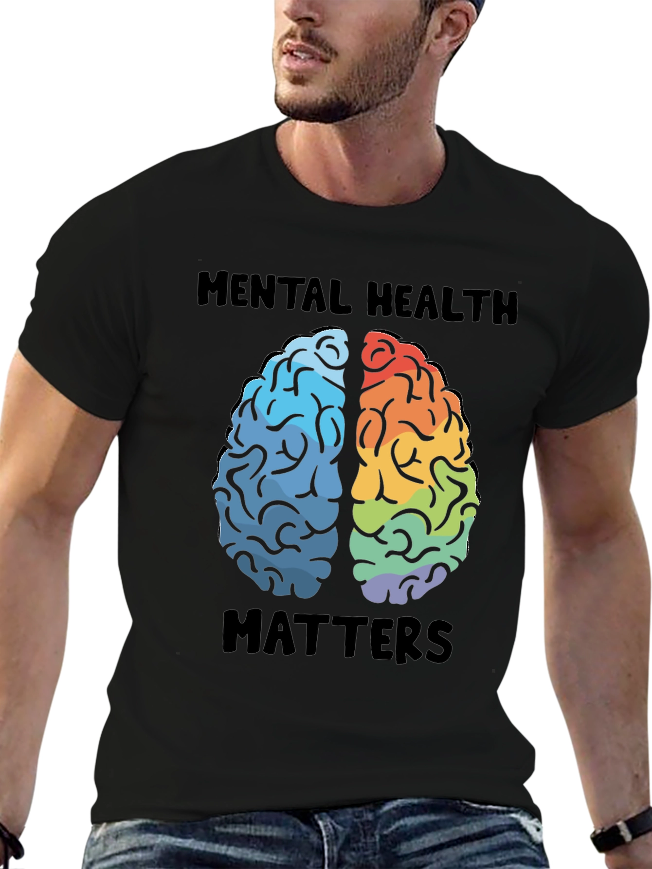 Black Mental Health Matters Brain Graphic T-Shirt view 6