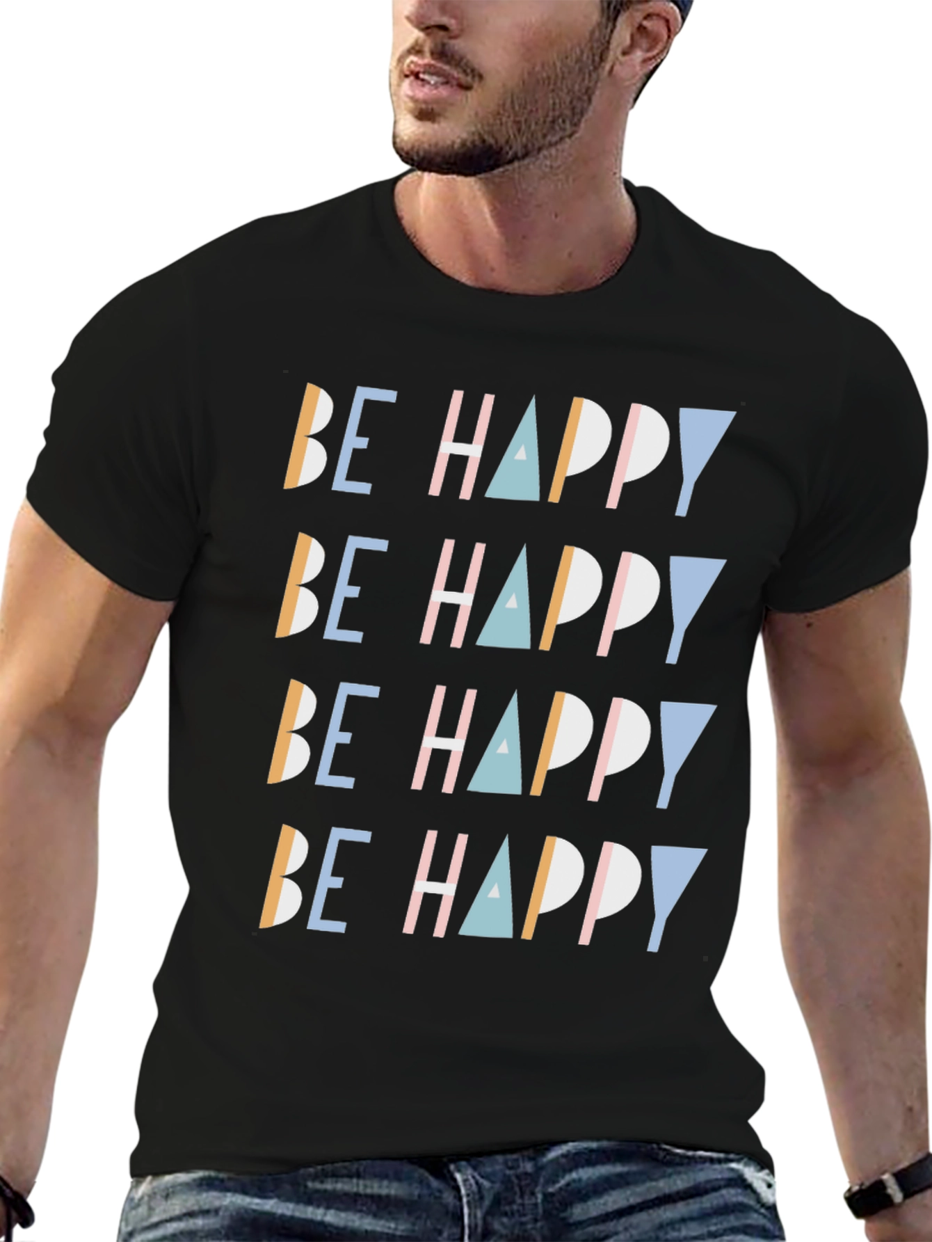 Black Be Happy Graphic Print Tee - Stylish Comfort view 6