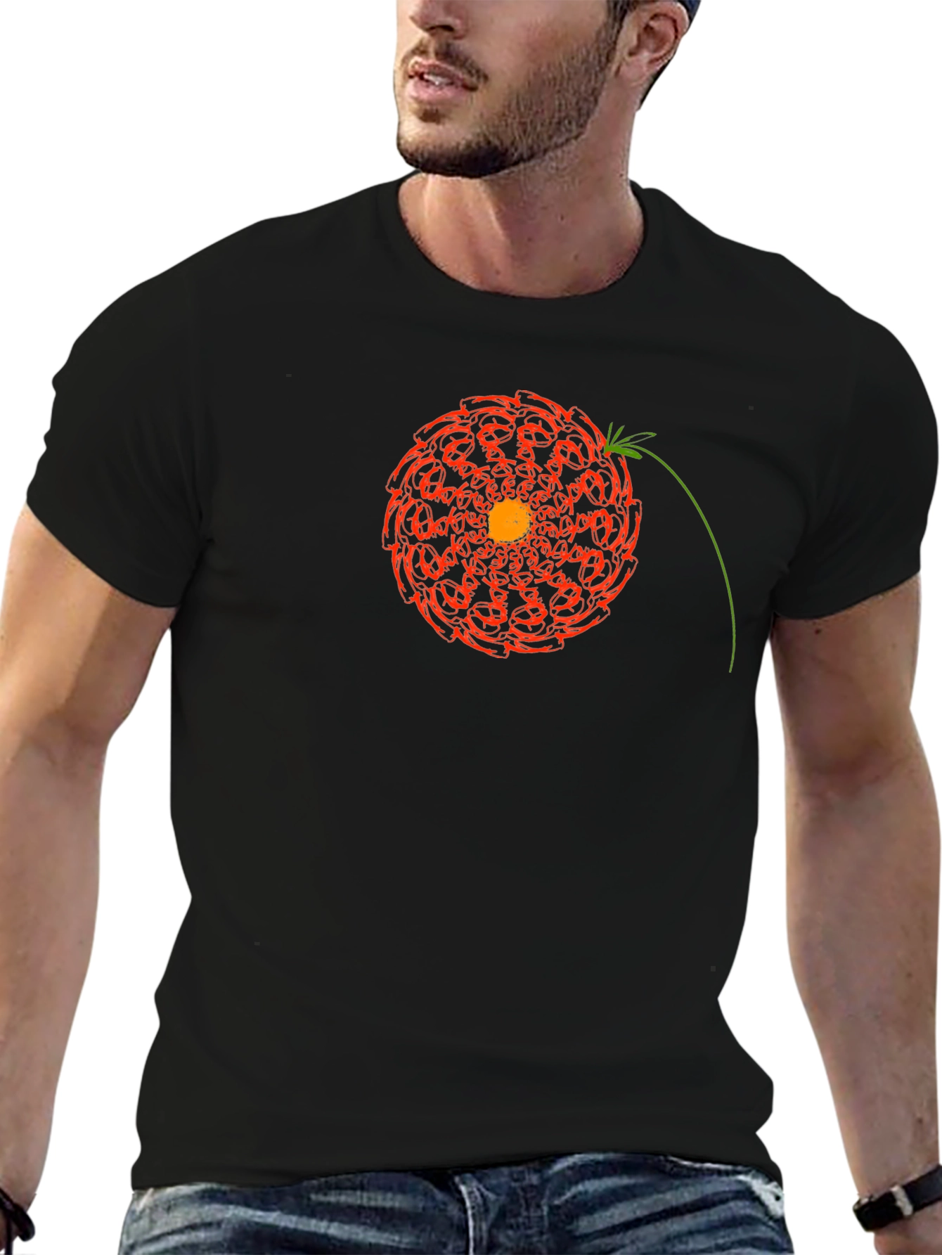 Black Geometric Floral Mandala Graphic Tee view 6