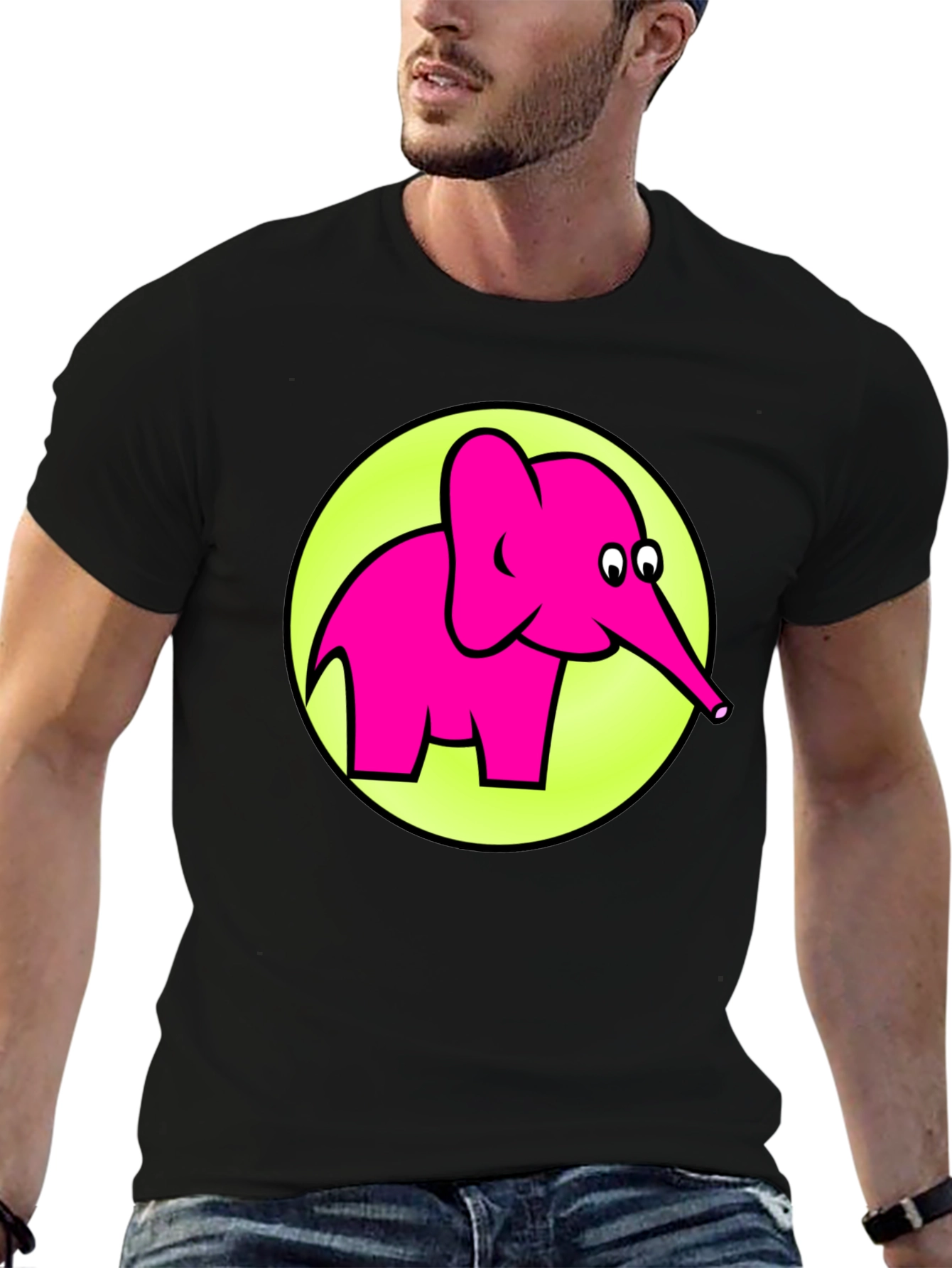 Black Pink Elephant Graphic T-Shirt - Men's Casual Tee view 6