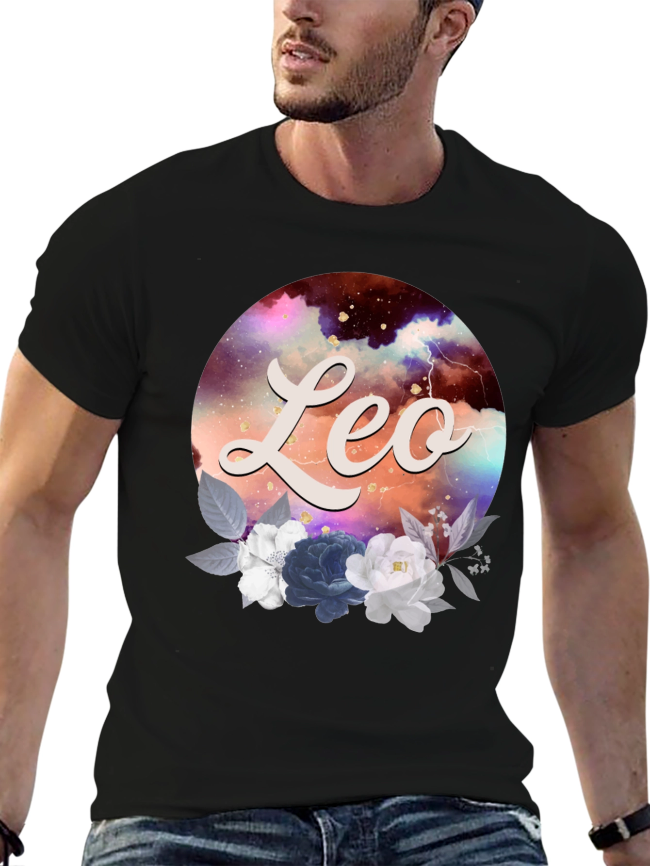 Black Leo Zodiac Floral T-Shirt view 6