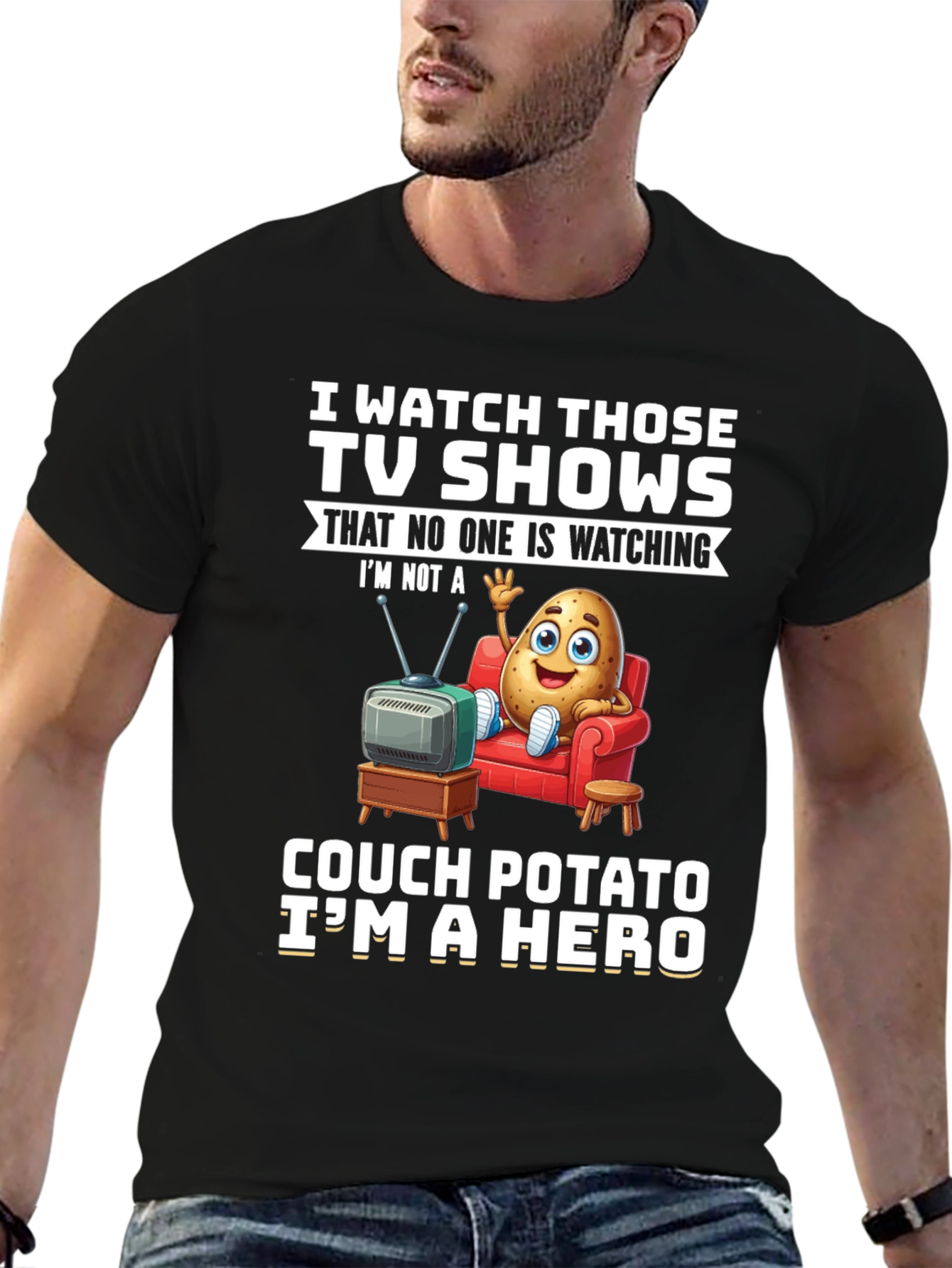 Black Couch Potato Hero T-Shirt view 6