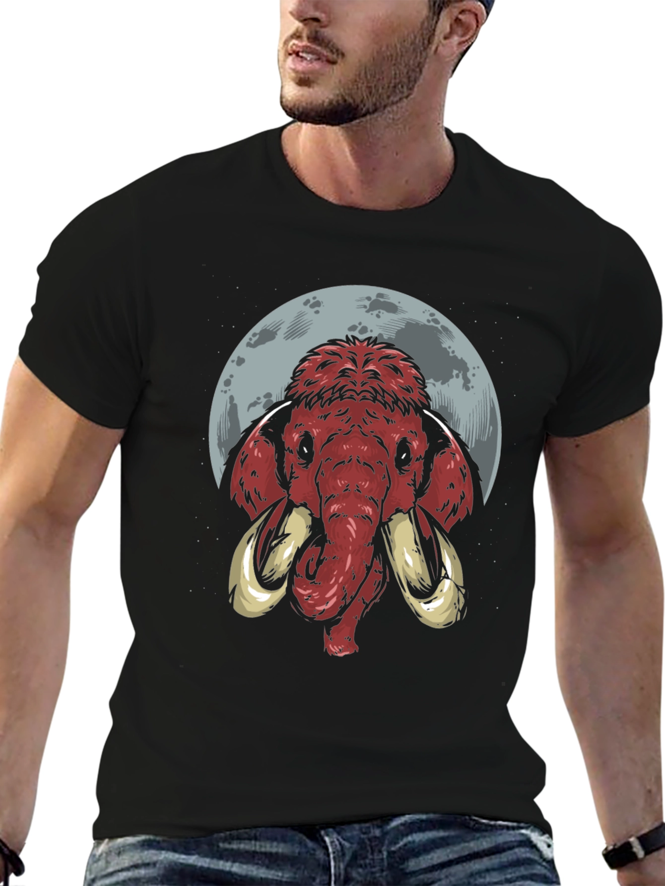 Black Mammoth Moon Graphic Tee - Black Cotton T-Shirt view 6