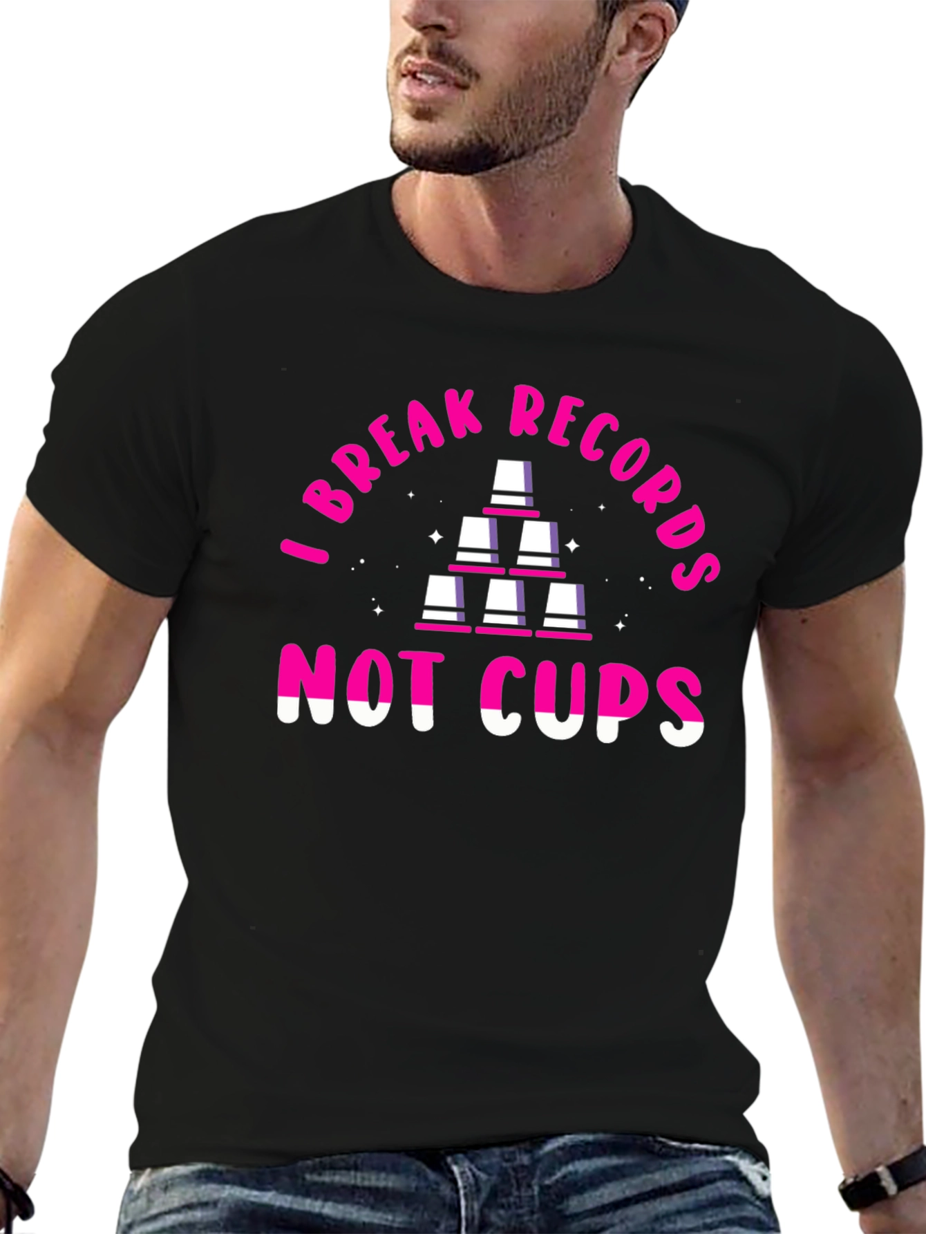 Black I Break Records Not Cups T-Shirt view 6