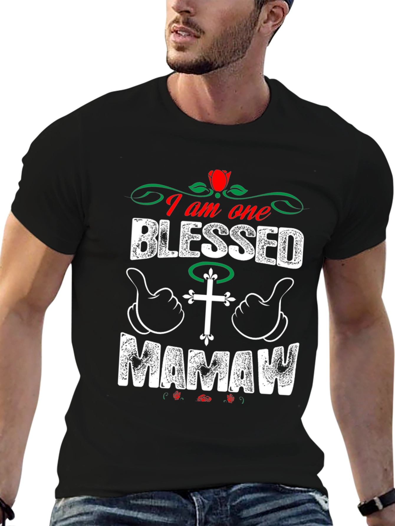 Black Blessed Mamaw T-Shirt - Christian Family Love view 6
