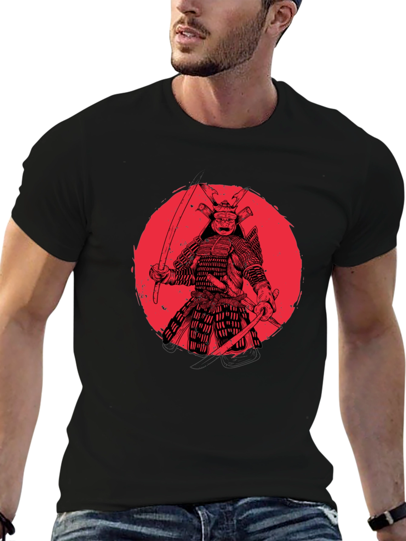 Black Samurai Warrior Graphic T-Shirt - Black view 6