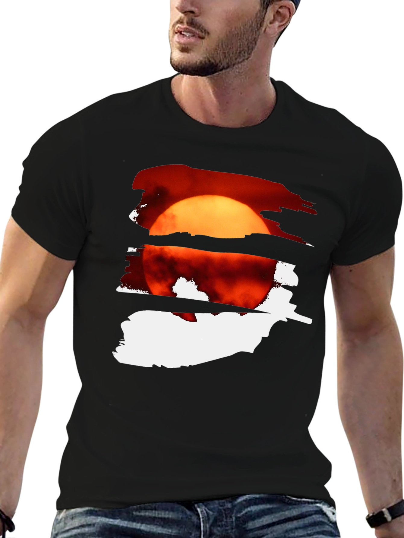 Black Sunset Graphic Tee - Cool Black Cotton Blend view 6
