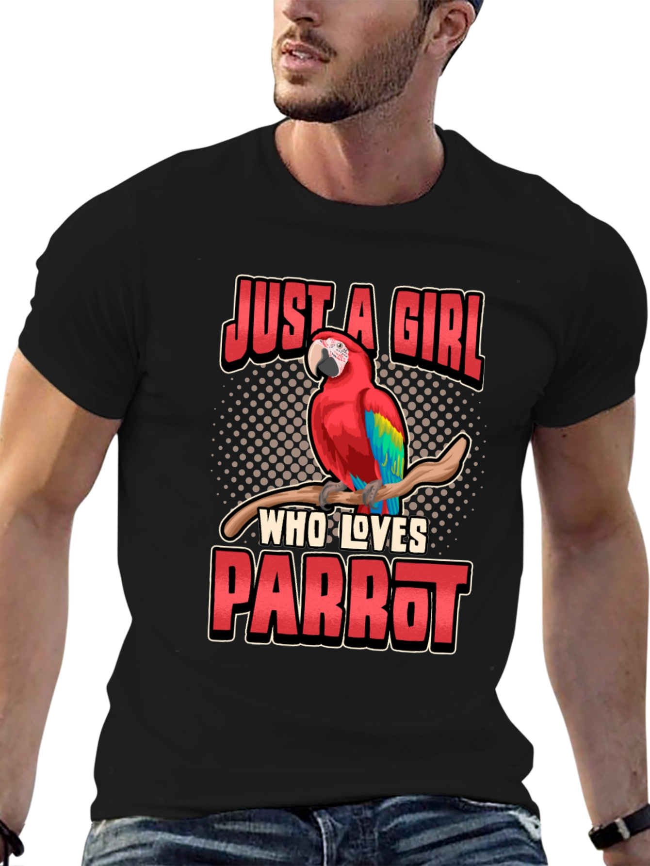 Black Just A Girl Who Loves Parrot T-Shirt view 6