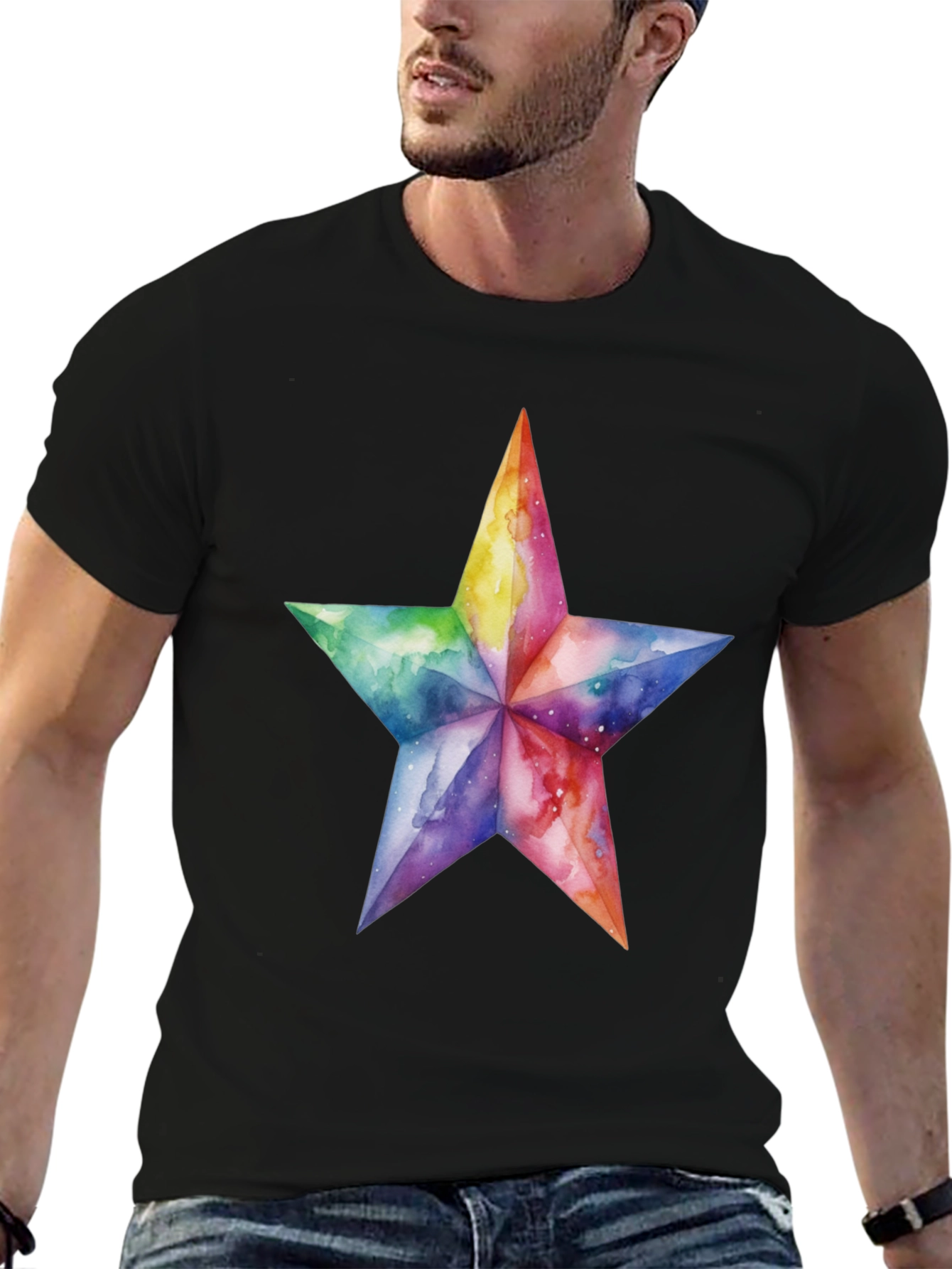 Black Watercolor Star Graphic Tee - Black view 6