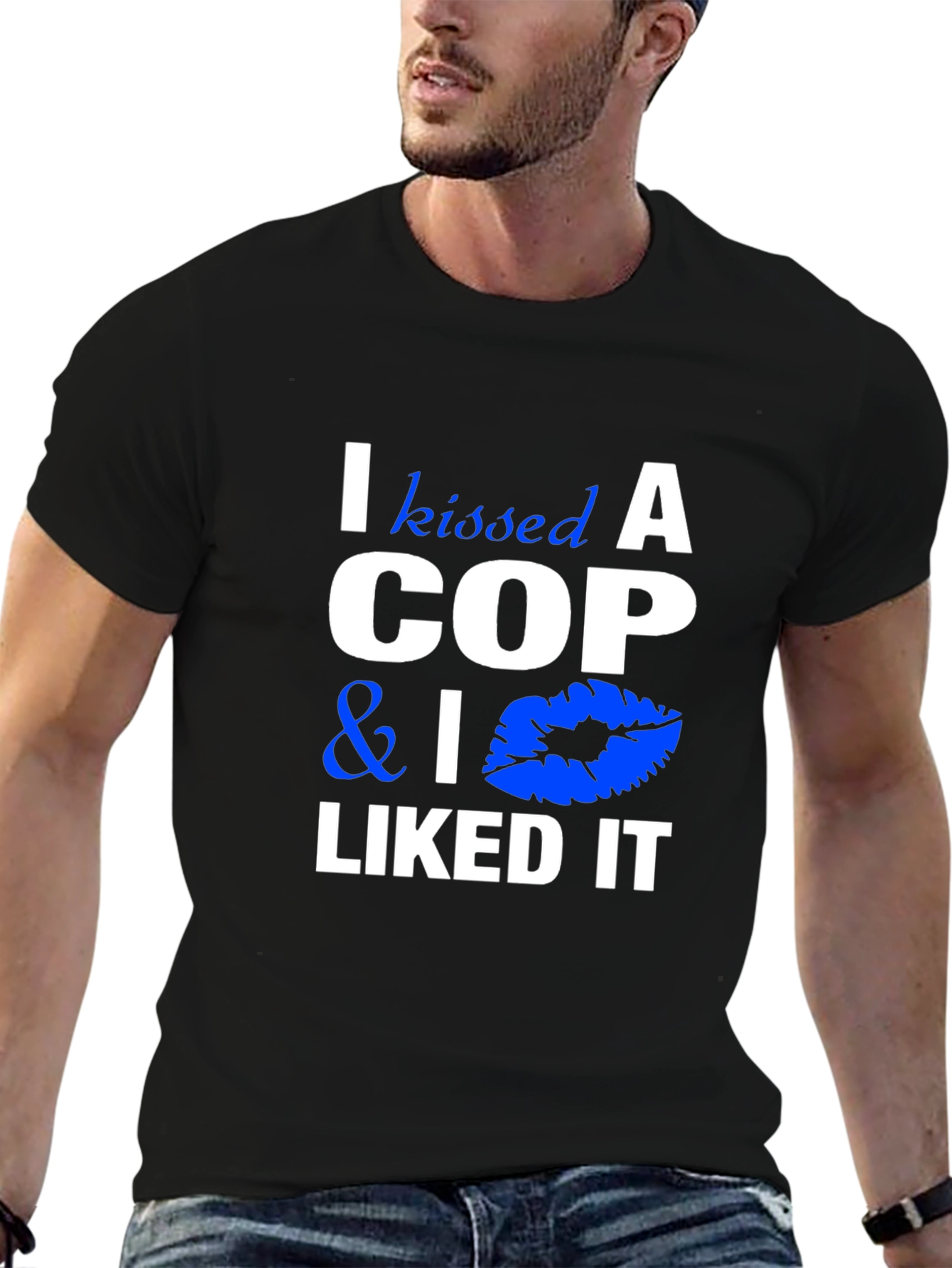 Black I Kissed a Cop & I Liked It Black T-Shirt view 6