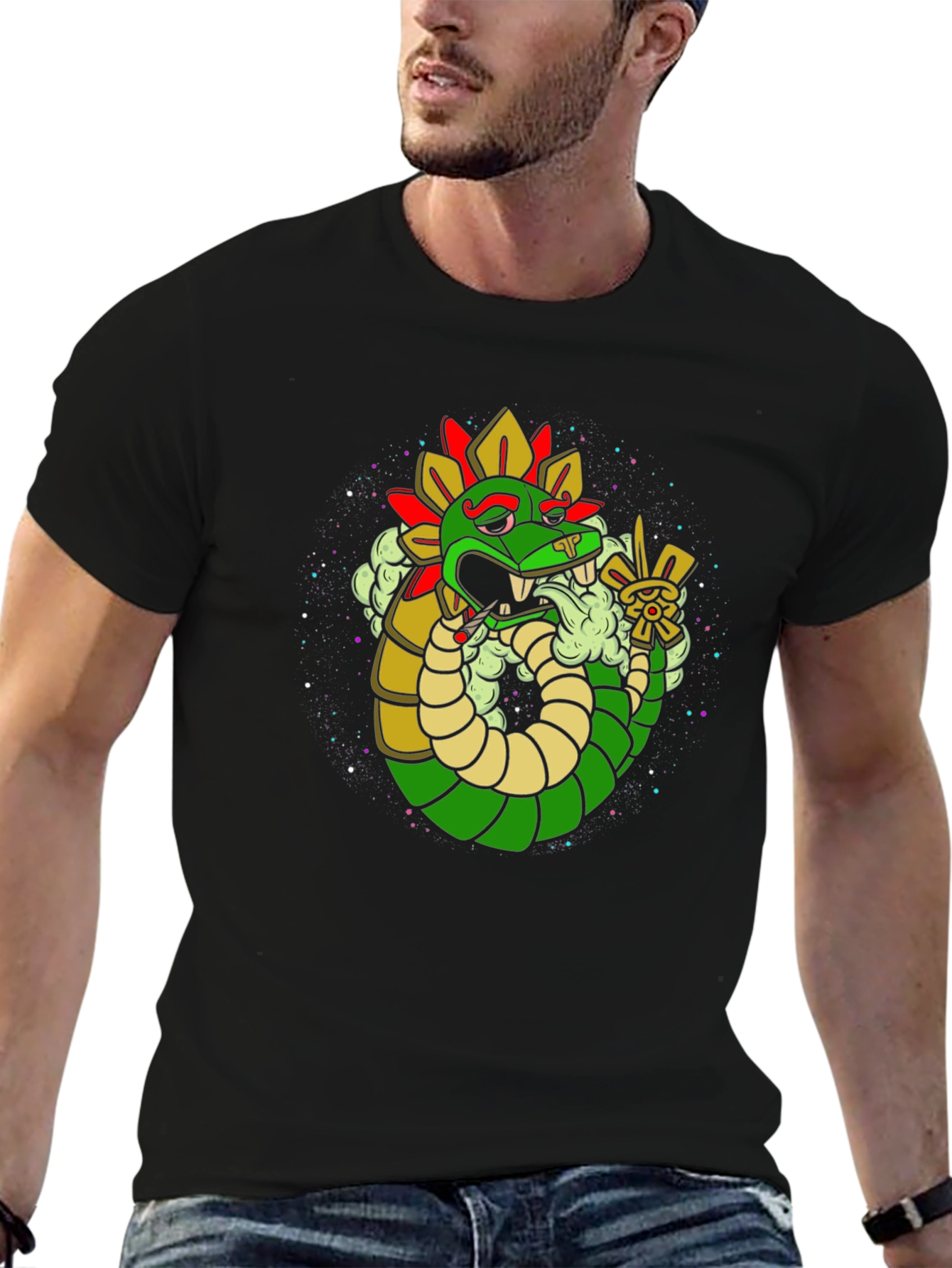 Black Aztec Serpent Tee - Cool Graphic T-Shirt view 6