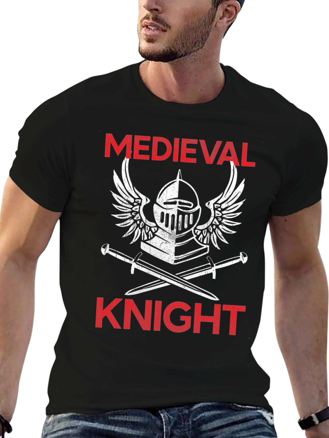 Black Medieval Knight T-Shirt - Black Graphic Tee view 6