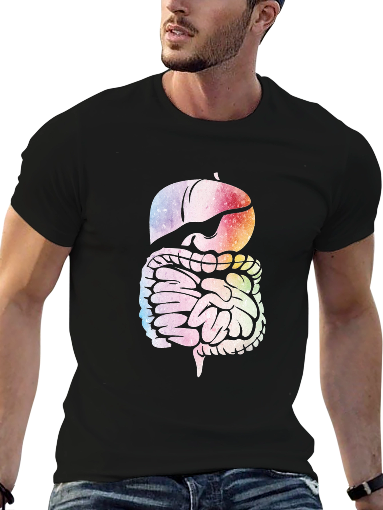 Black Digestive System Graphic Tee - Novelty Anatomy Shirt view 6