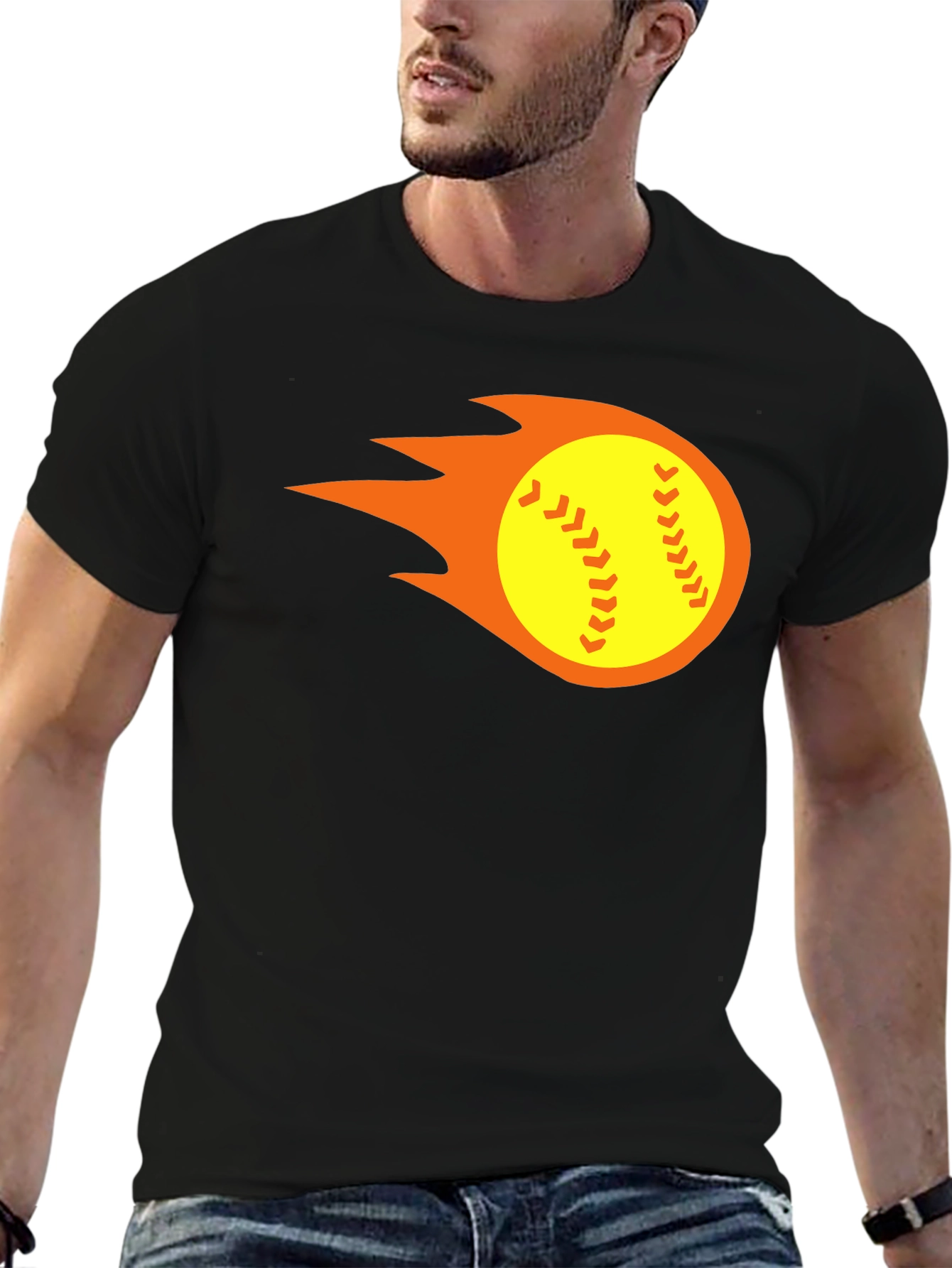 Black Flaming Softball Graphic Tee - Black T-Shirt view 6