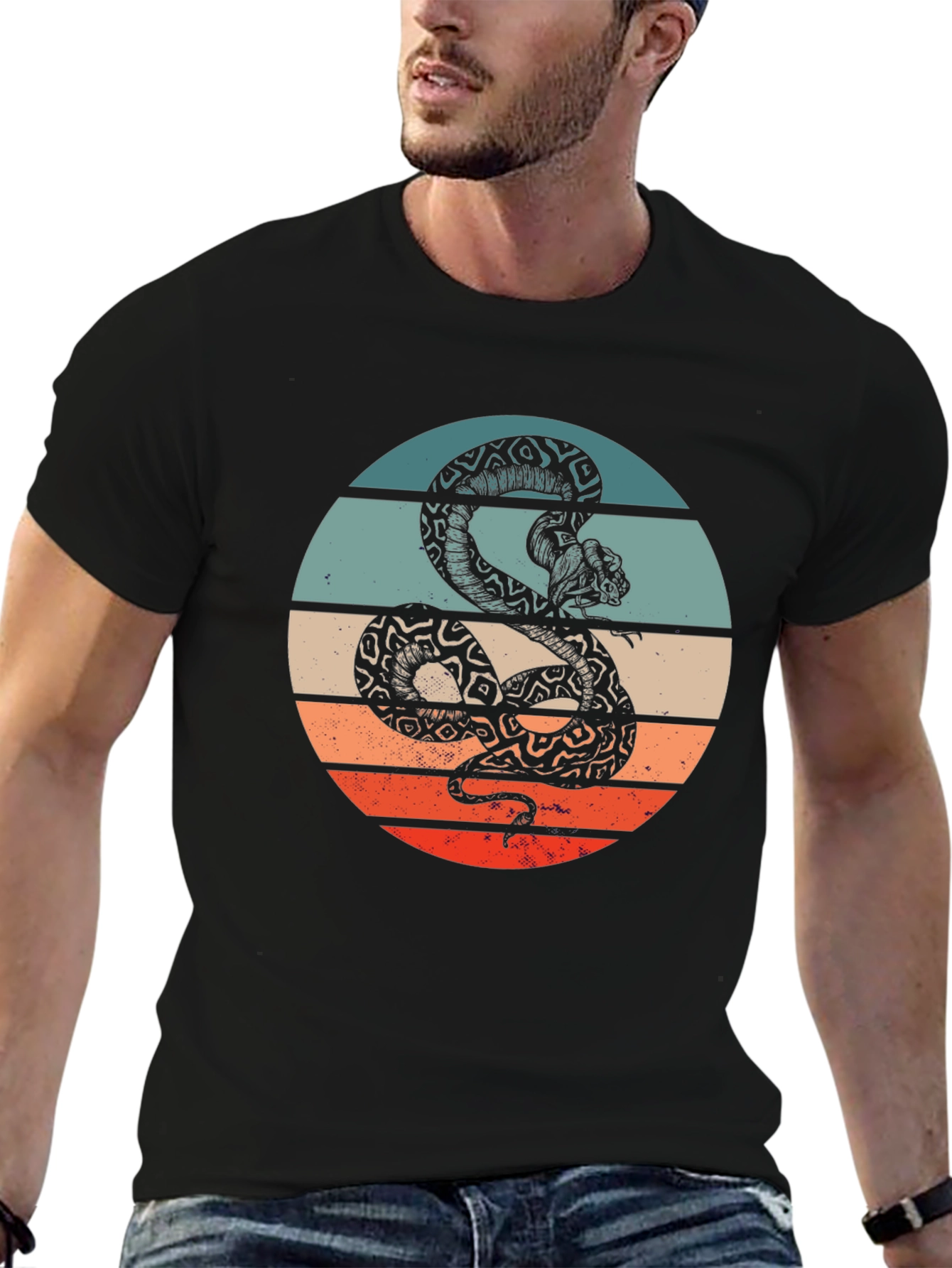Black Retro Snake Graphic Tee - Vintage Style T-Shirt view 6