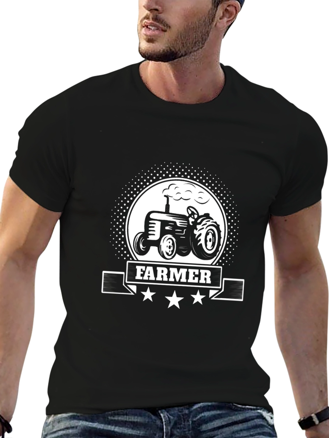 Farmer Tractor Graphic Tee - Black Cotton T-Shirt - 6
