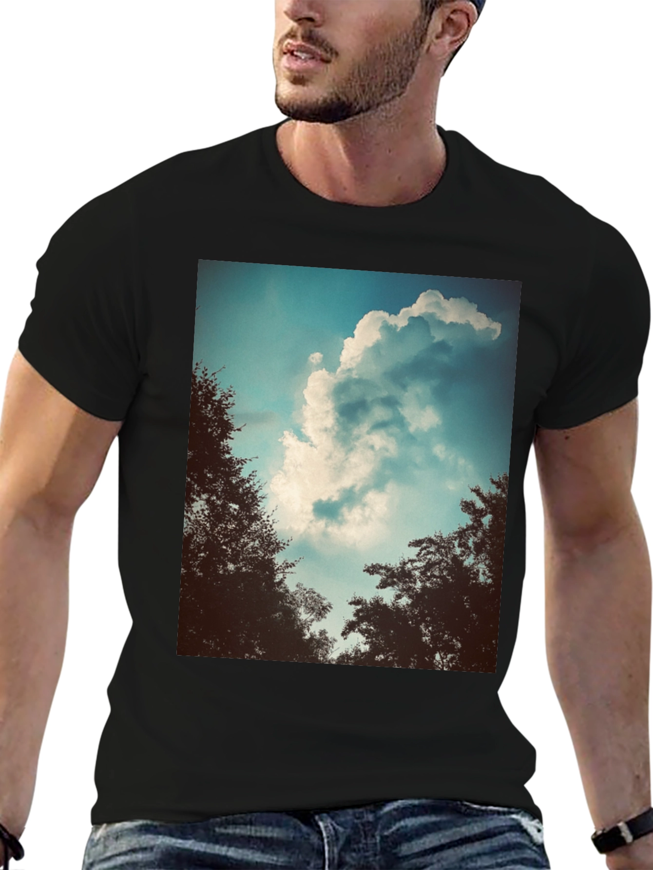 Black Cloudscape Graphic Tee - Nature Inspired Design view 6