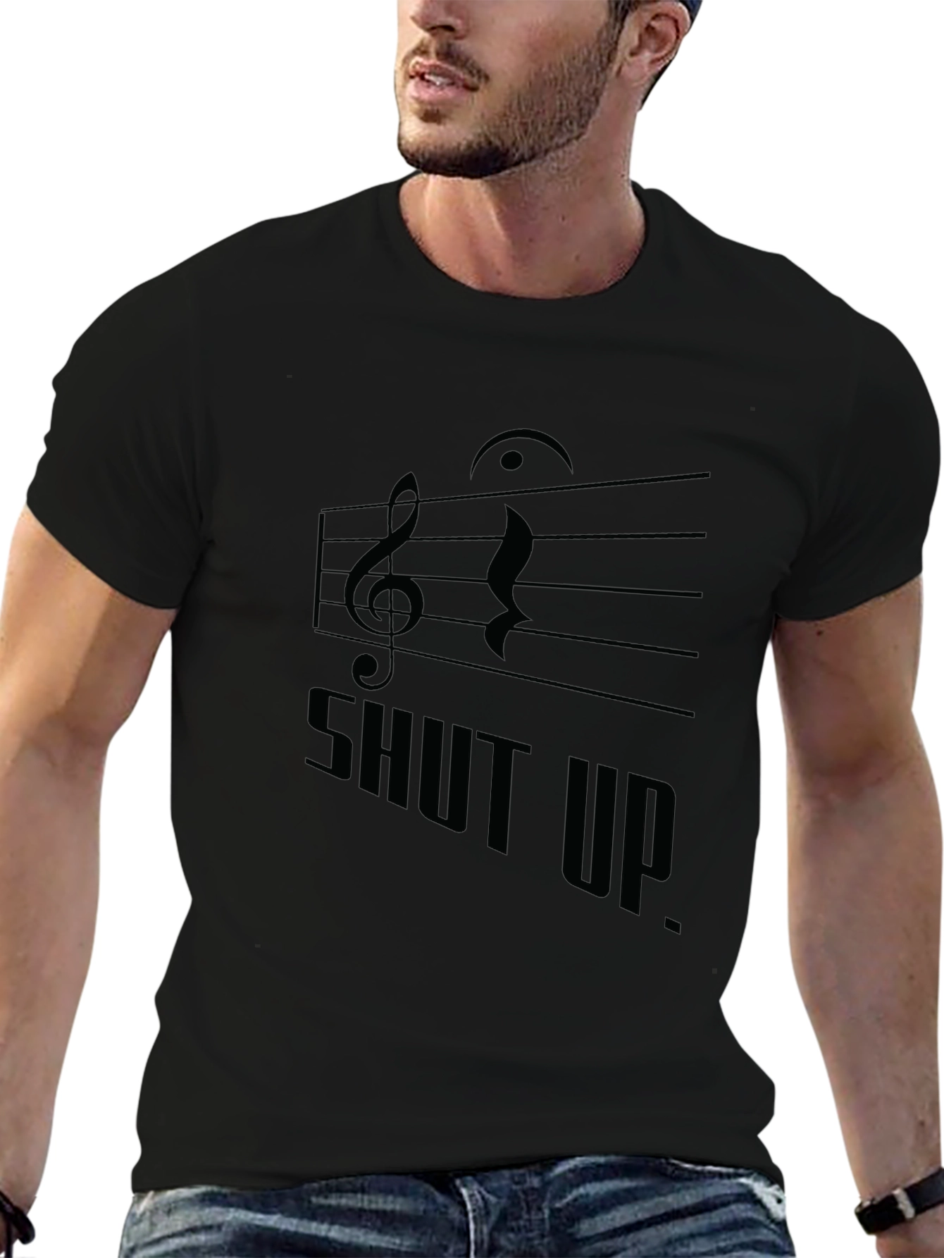 Black Musical "Shut Up." Black Graphic Tee view 6