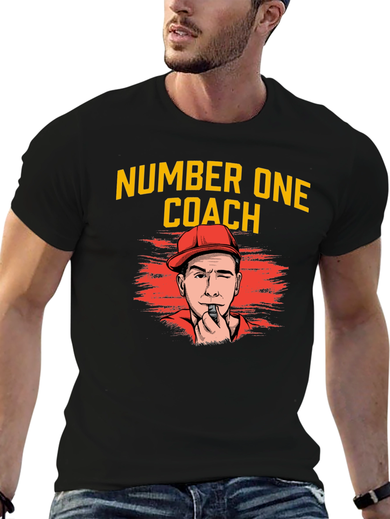Black Number One Coach T-Shirt - Sports Fan Apparel view 6