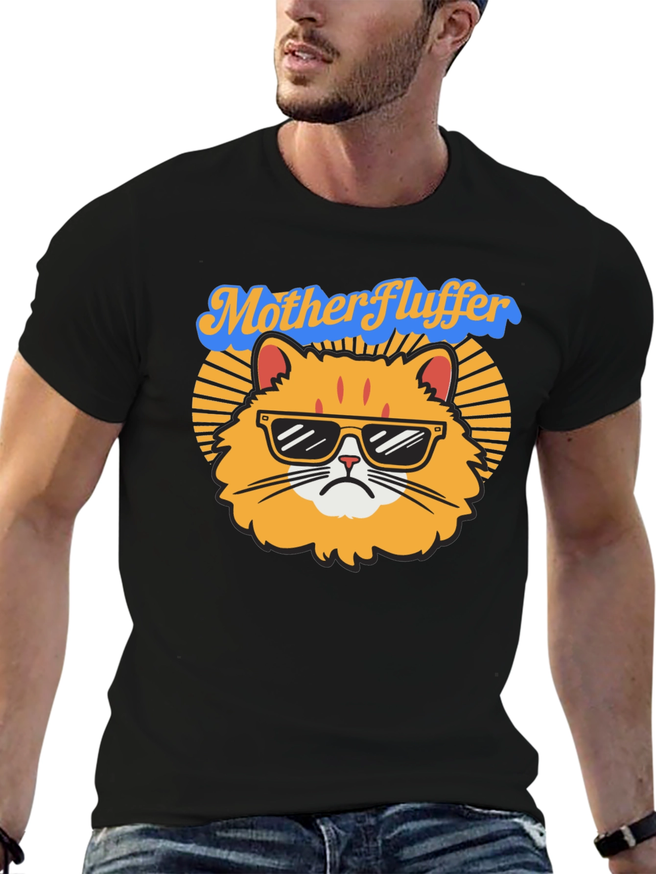 Black Mother Fluffer Cat T-Shirt view 6