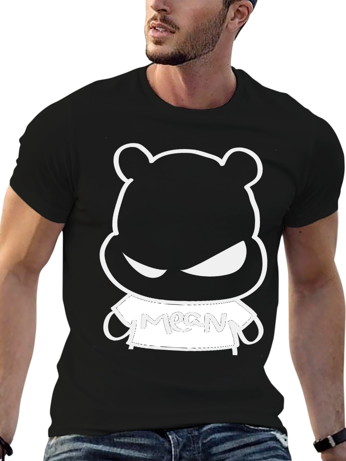 Black Mean Bear Graphic Tee - Black Casual Shirt view 6