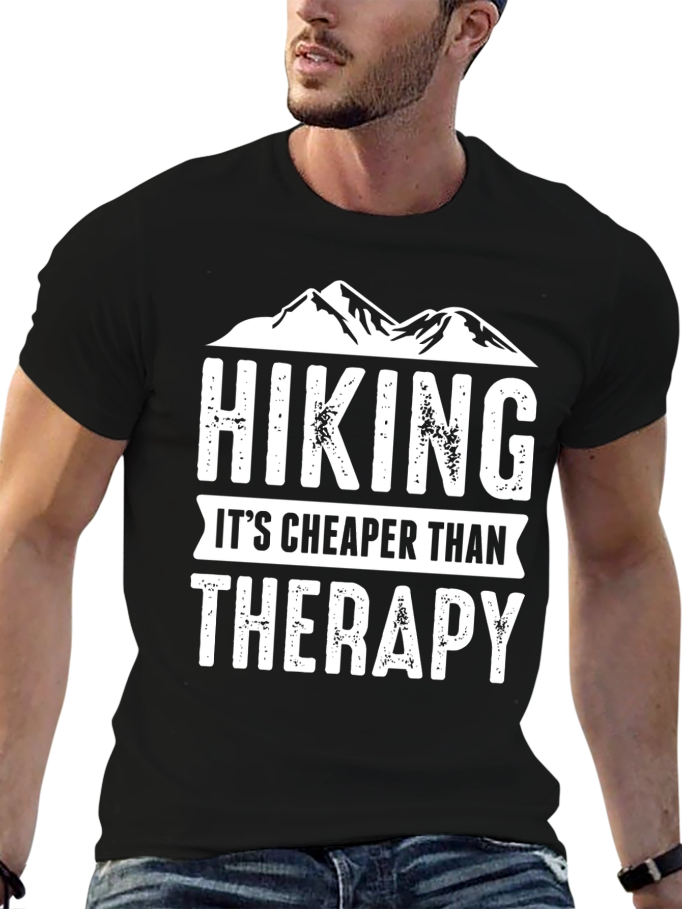 Black Hiking is Cheaper Than Therapy Graphic Tee view 6
