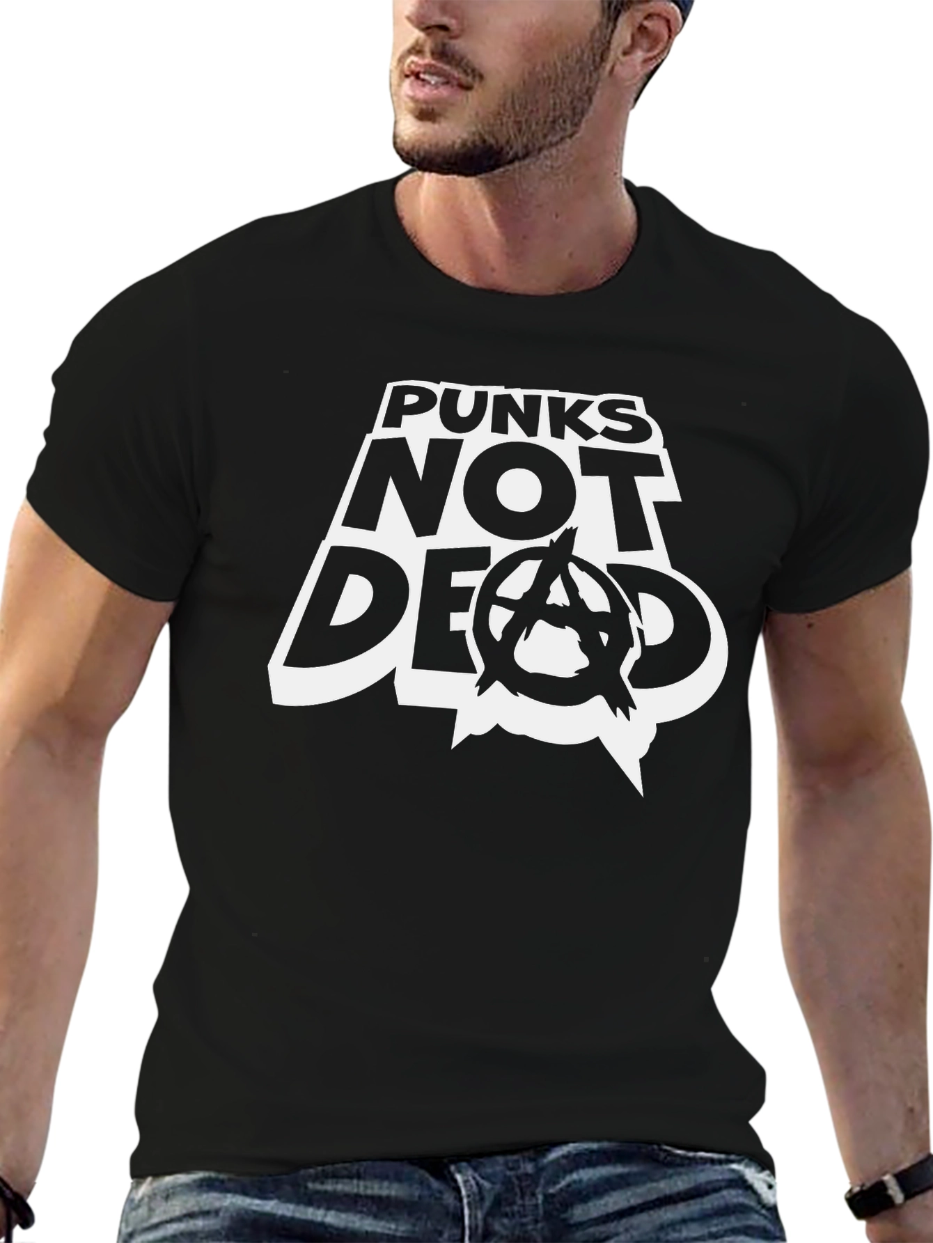 Black Punks Not Dead Graphic Tee - Black Cotton T-Shirt view 6